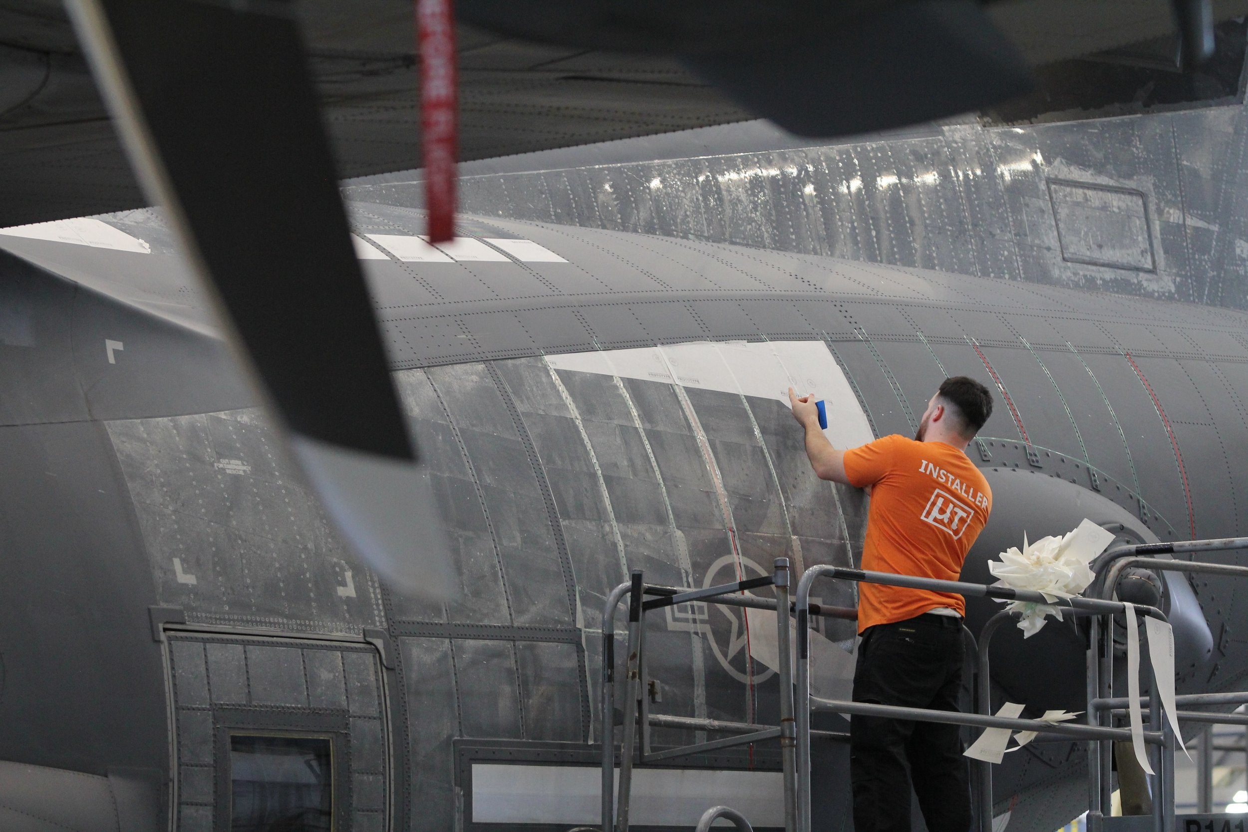 MicroTau’s sharkskin-inspired film coating applied on a US Air Force Lockheed Martin C-130J