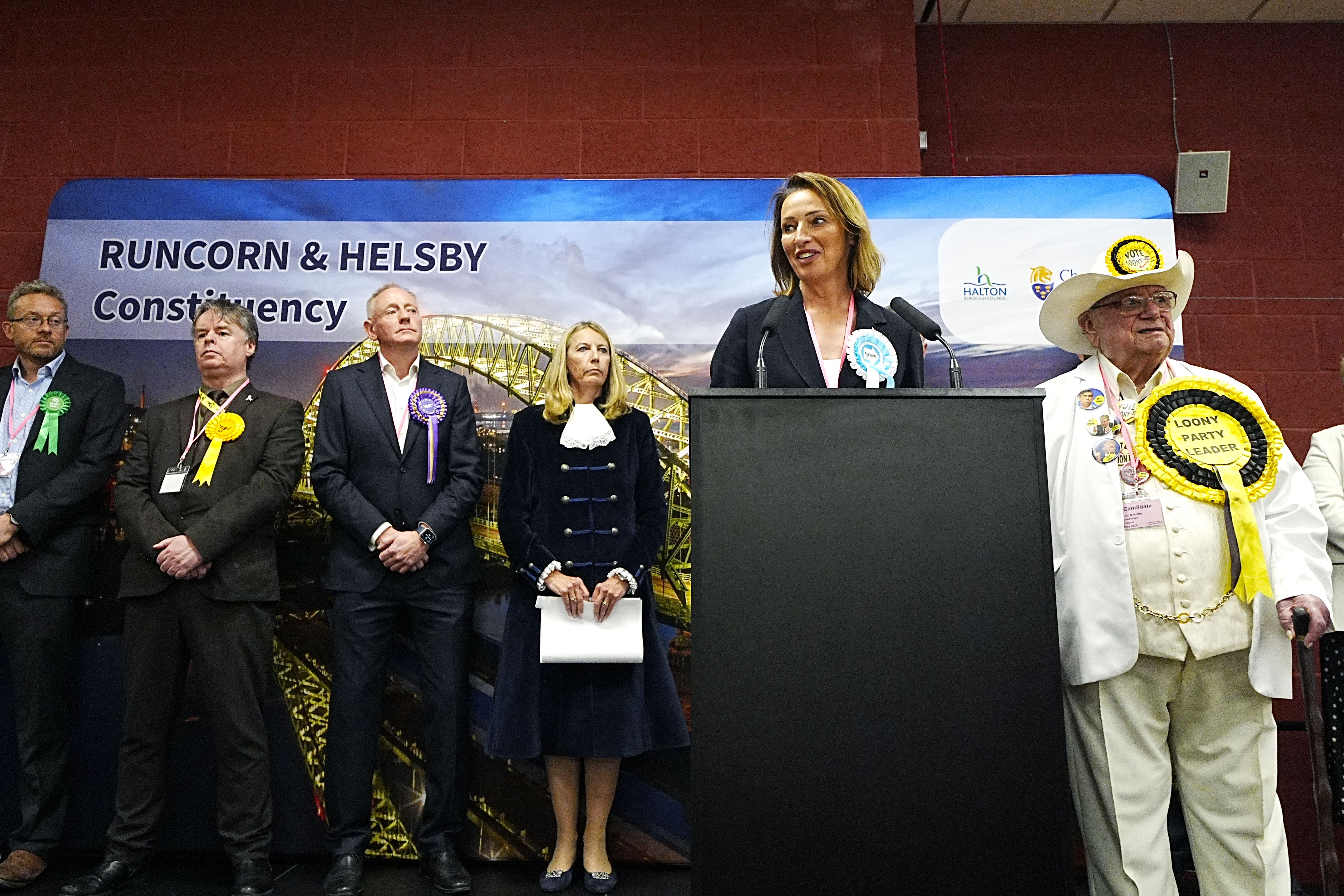 Sarah Pochin’s majority of six at Runcorn & Helsby is the narrowest at any parliamentary by-election since 1945 (Peter Byrne/PA)