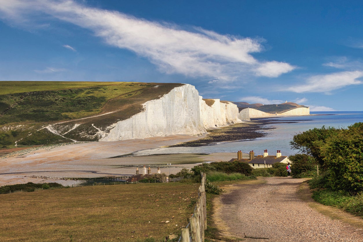 Seven Sisters cliffs overlook Cuckmere Haven beach in East Sussex