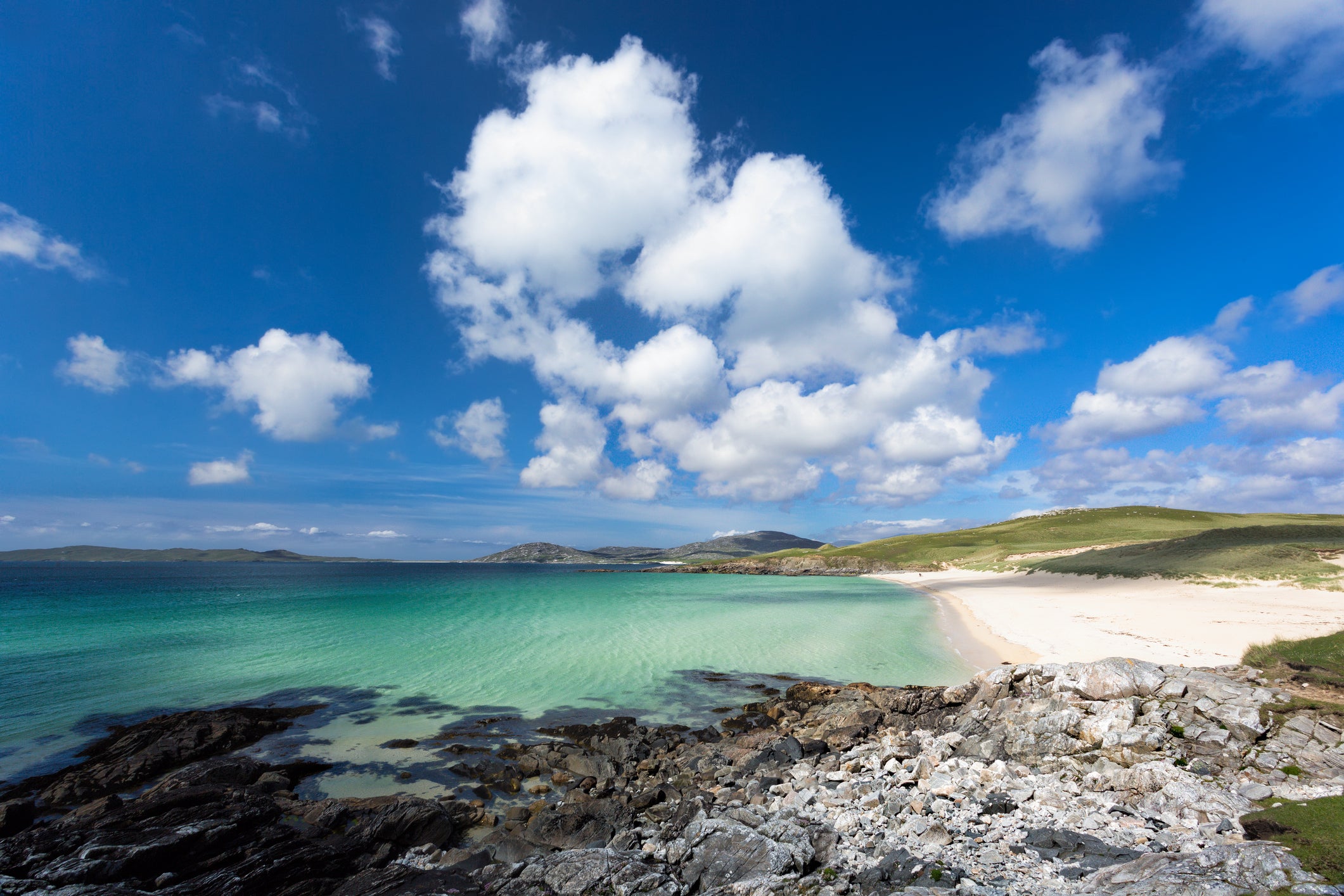 Luskentyre beach on the Isle of Harris in Scotland’s Outer Hebrides is known for its turquoise waters