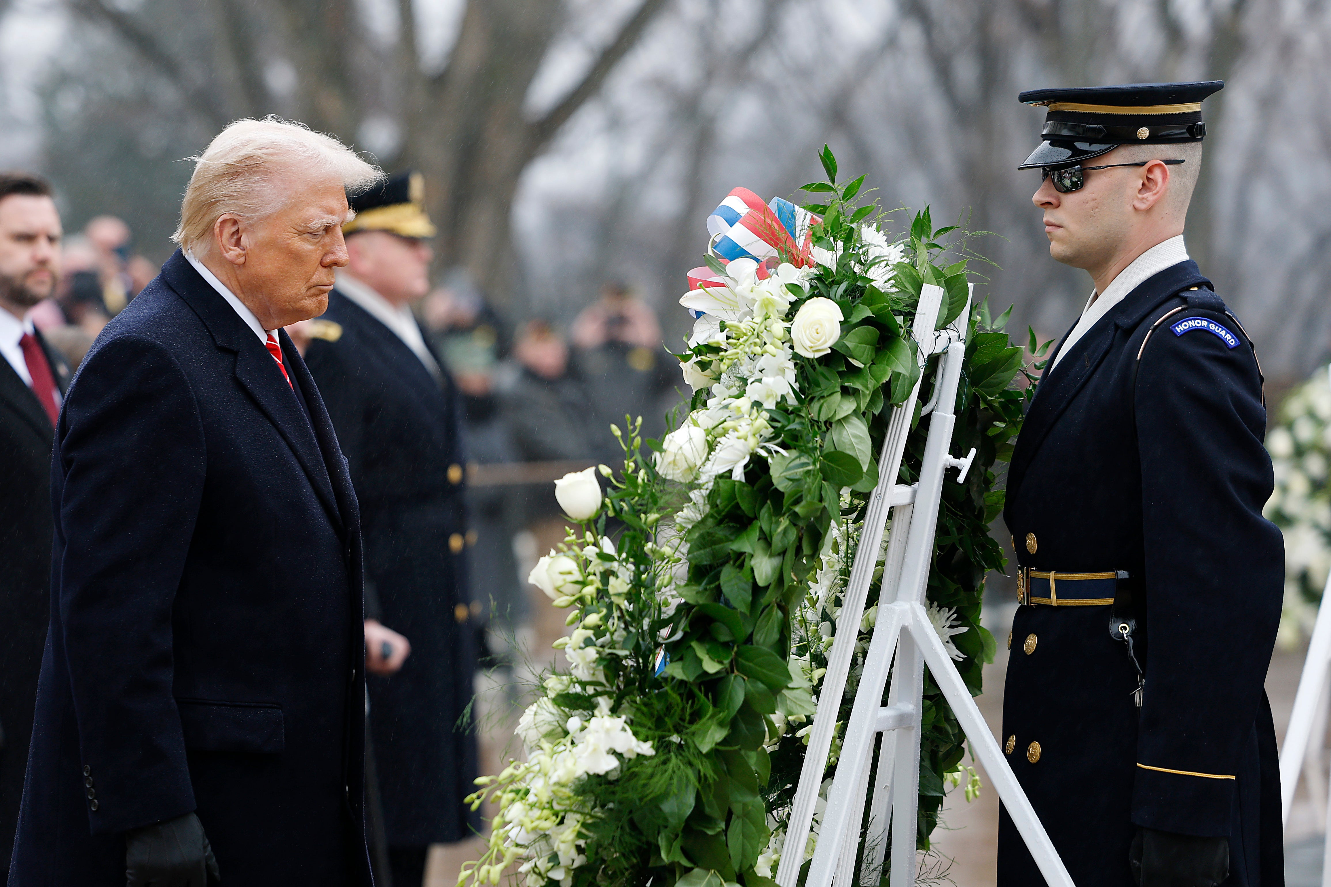 Trump attends a wreath-laying ceremony at Arlington National Cemetery on January 19, 2025