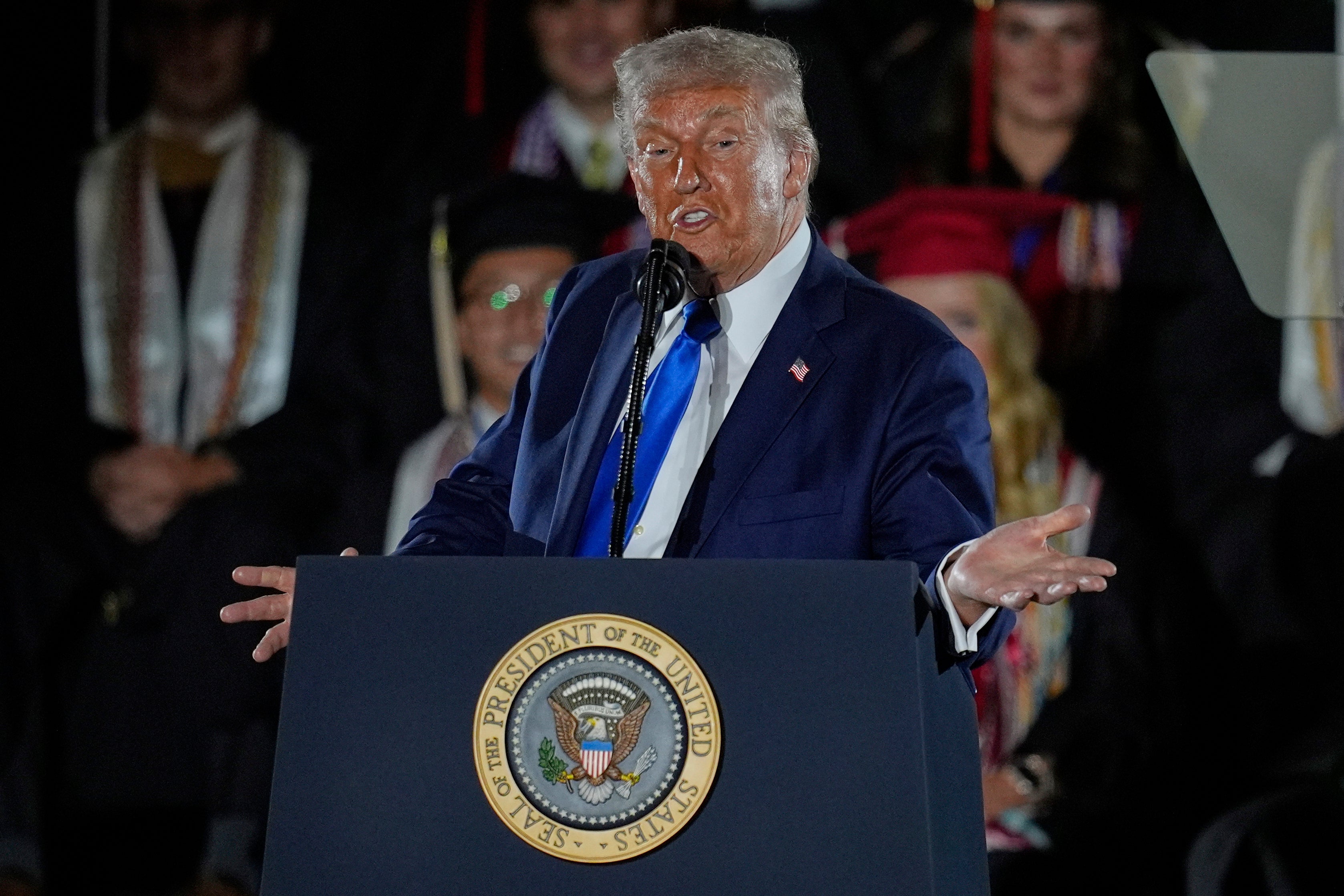 President Donald Trump spoke at the University of Alabama Thursday. He used the chance to bash his usual political enemies while telling the graduates they were entering the ‘golden age of America.’