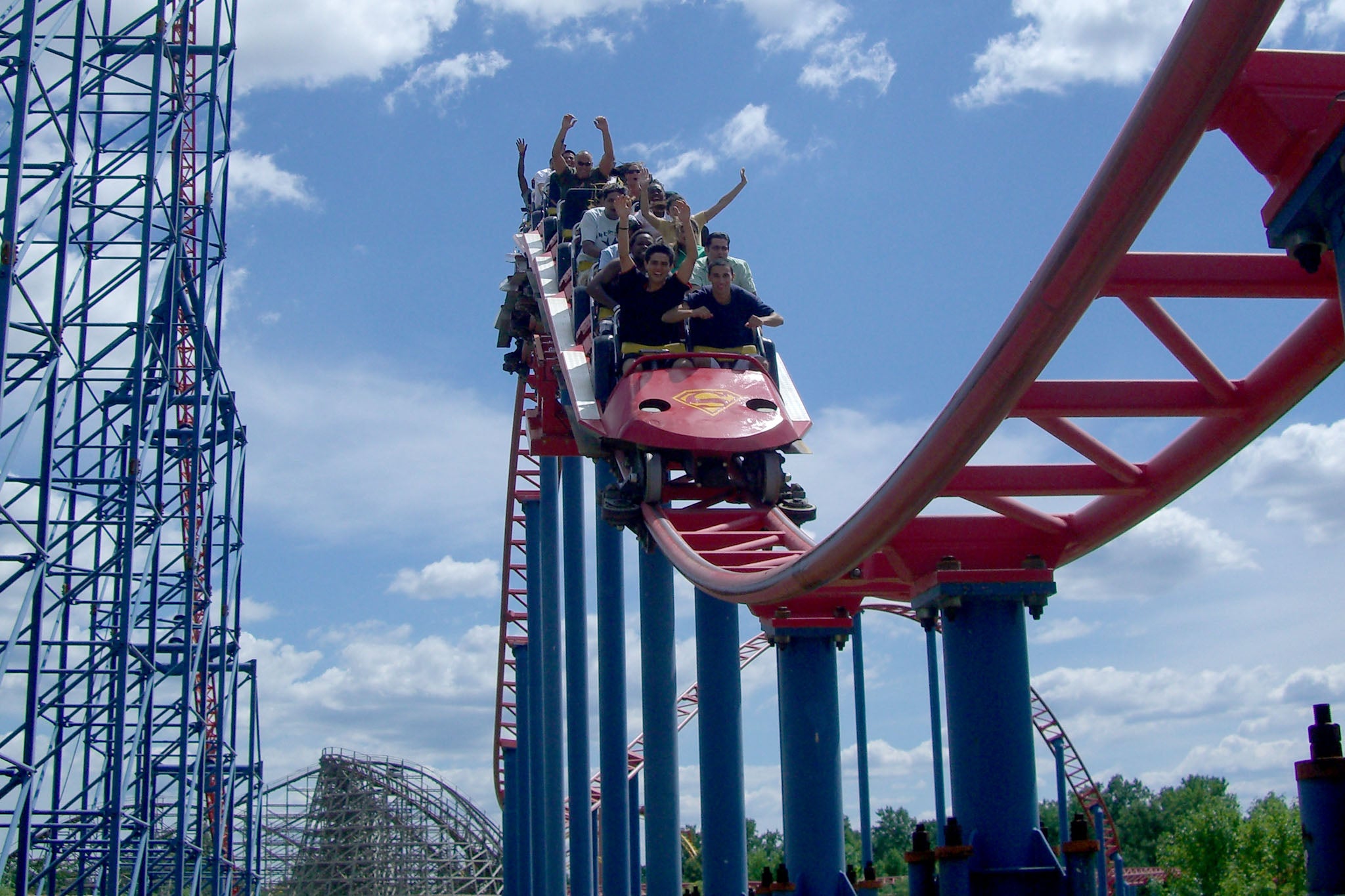 Six Flags America’s Superman: Ride Of Steel is one of the park’s most famous attractions