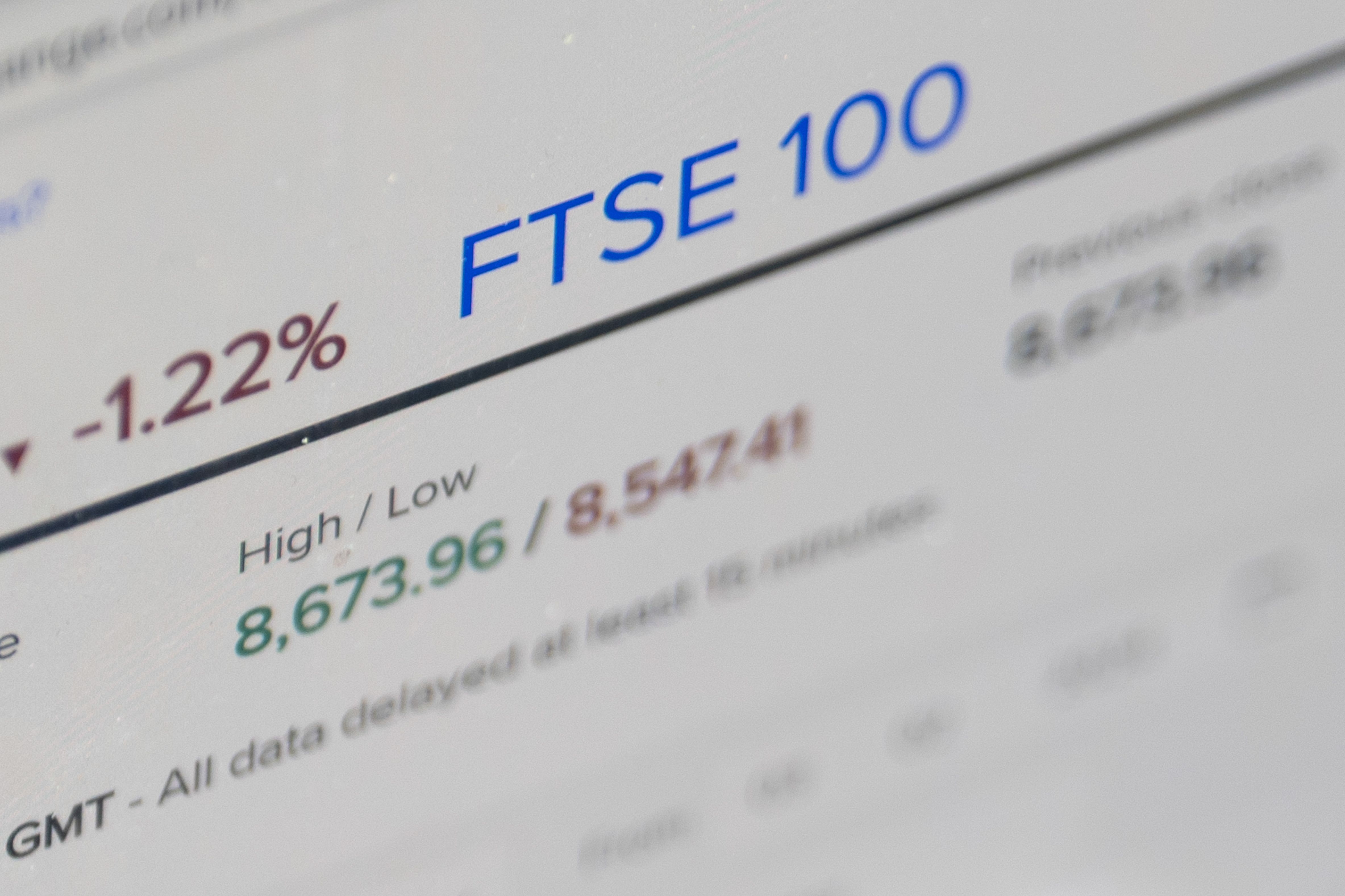 The London Stock Exchange website displays the FTSE 100 index (Danny Lawson/PA)
