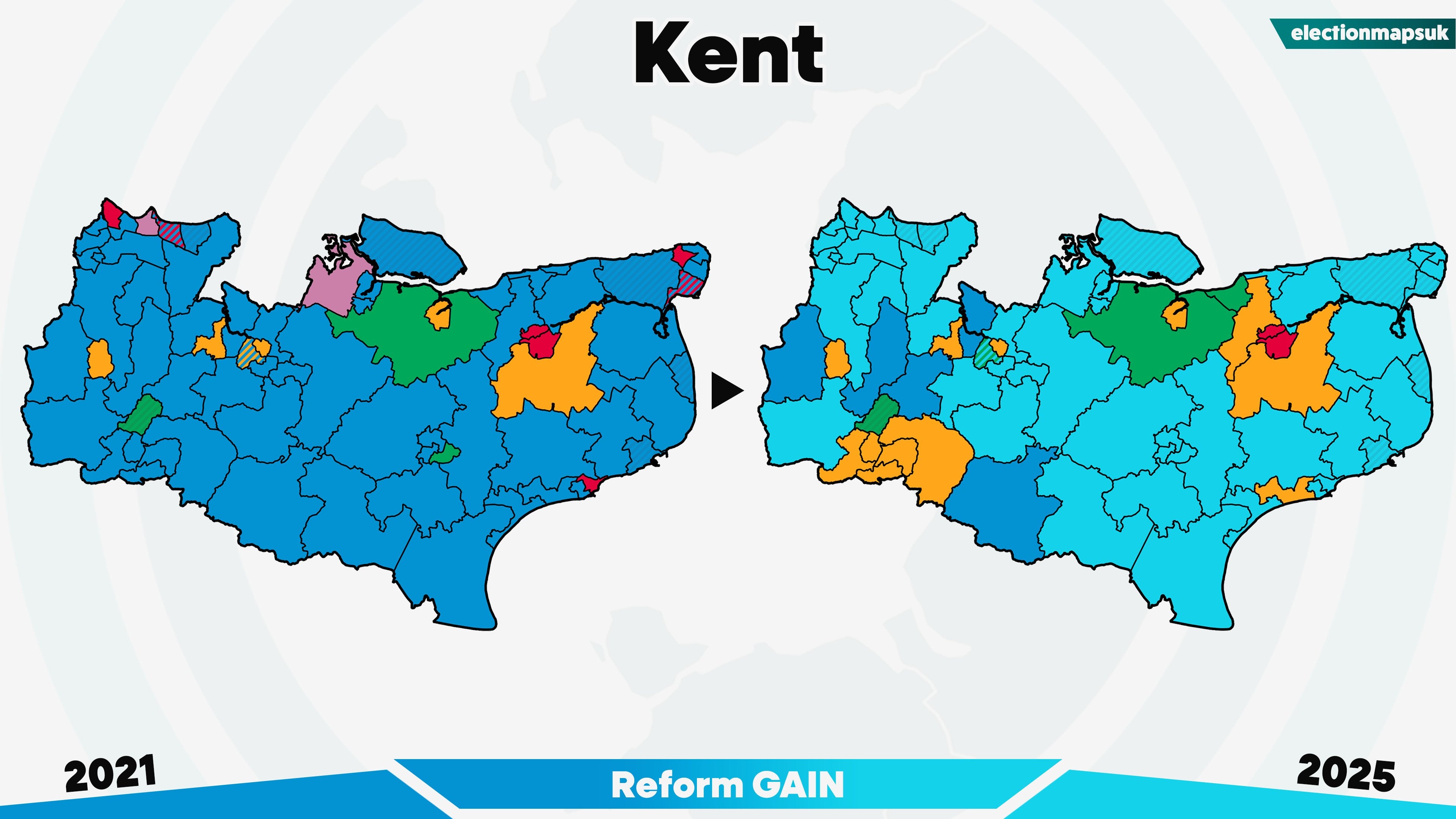 In Kent, the Conservatives’ 2021 success was undermined by Reform landslide this year.