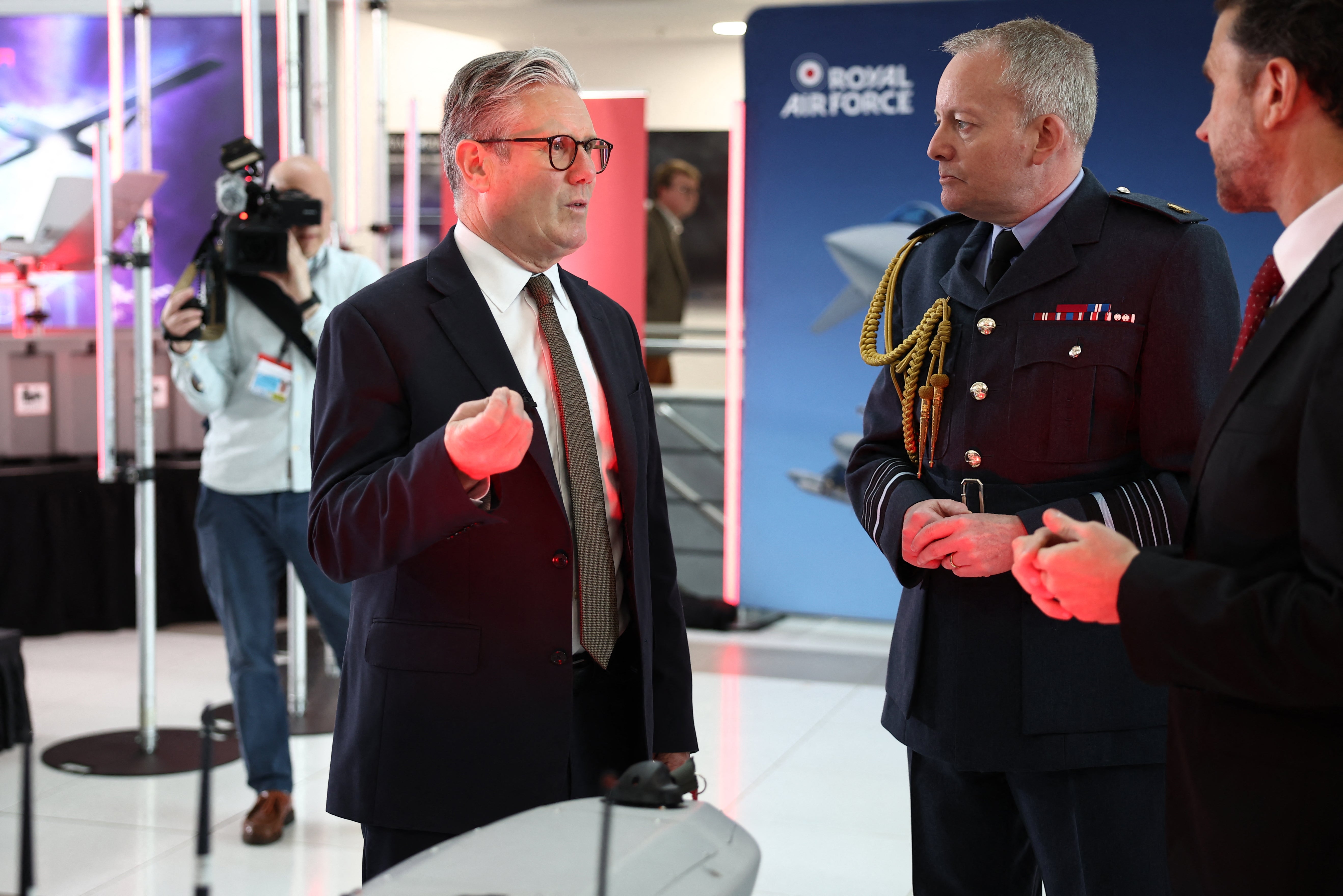 Prime minister Sir Keir Starmer (left) speaks with Air Chief Marshal Richard Knighton (second right) last month