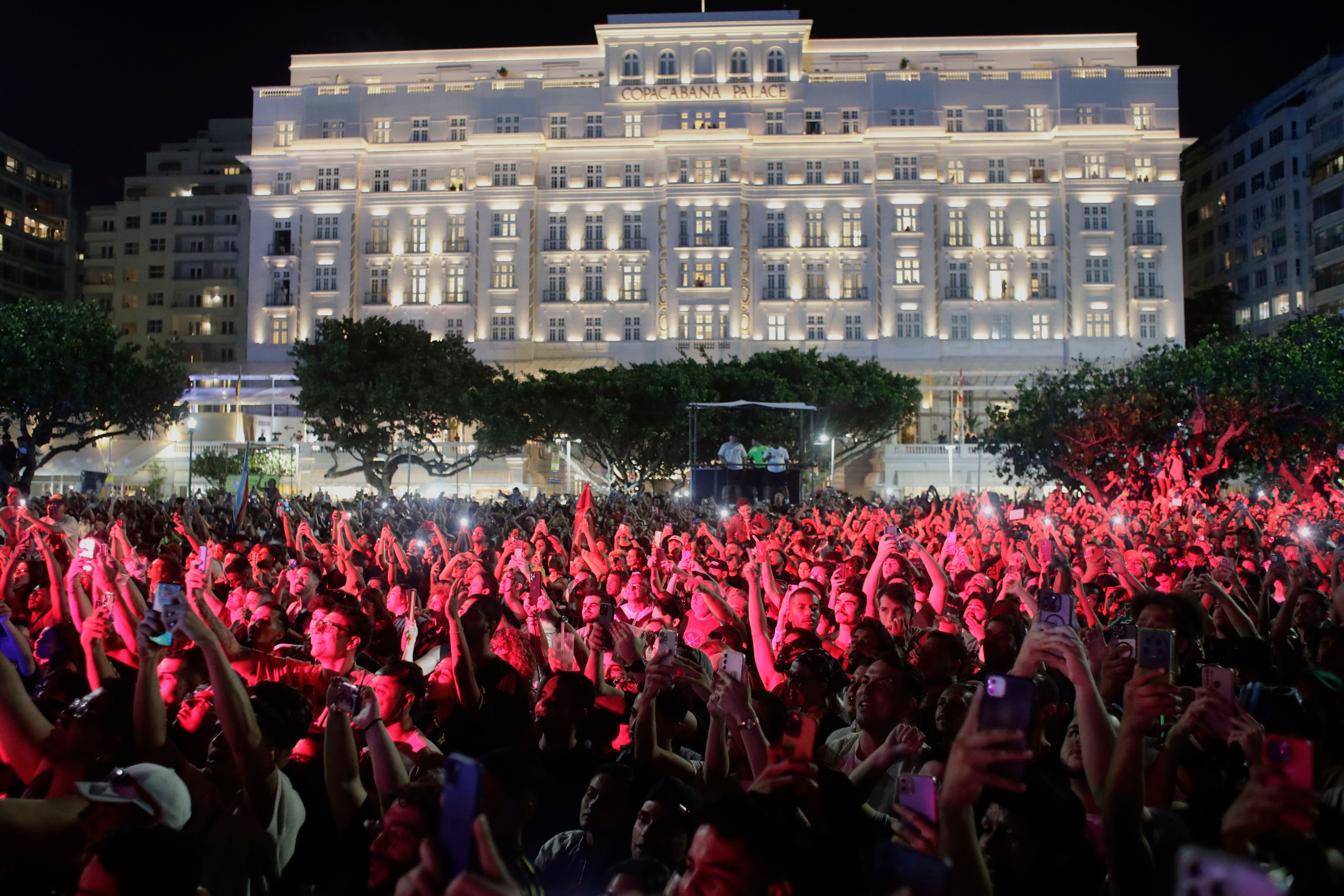 Fans watch Lady Gaga rehearse a day ahead of her free concert, on Copacabana beach, in Rio de Janeiro