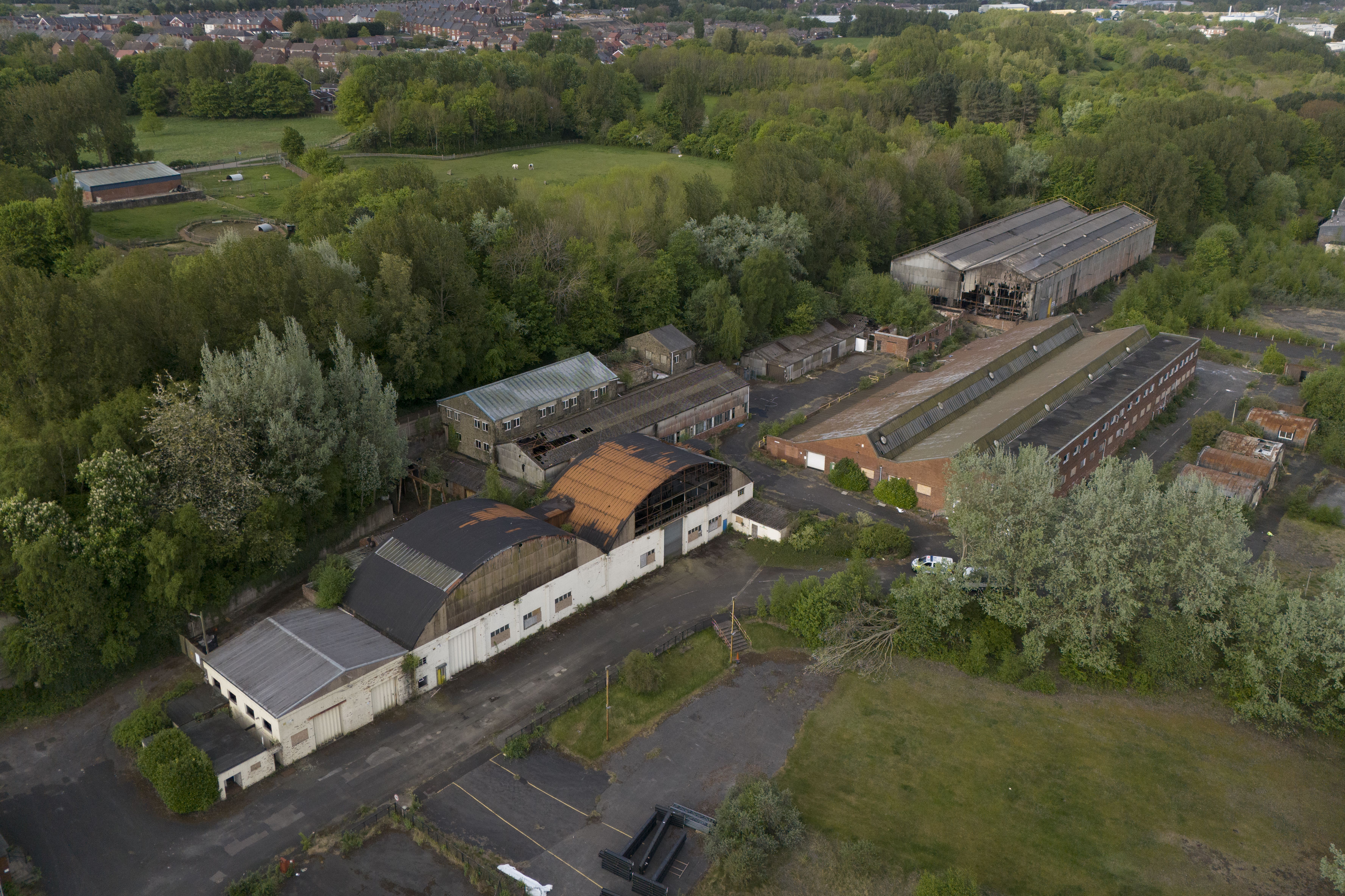 The scene of a fire at Fairfield industrial park in the Bill Quay area of Gateshead where a body, believed to be that of 14-year-old Layton Carr was located (Owen Humphreys/PA)