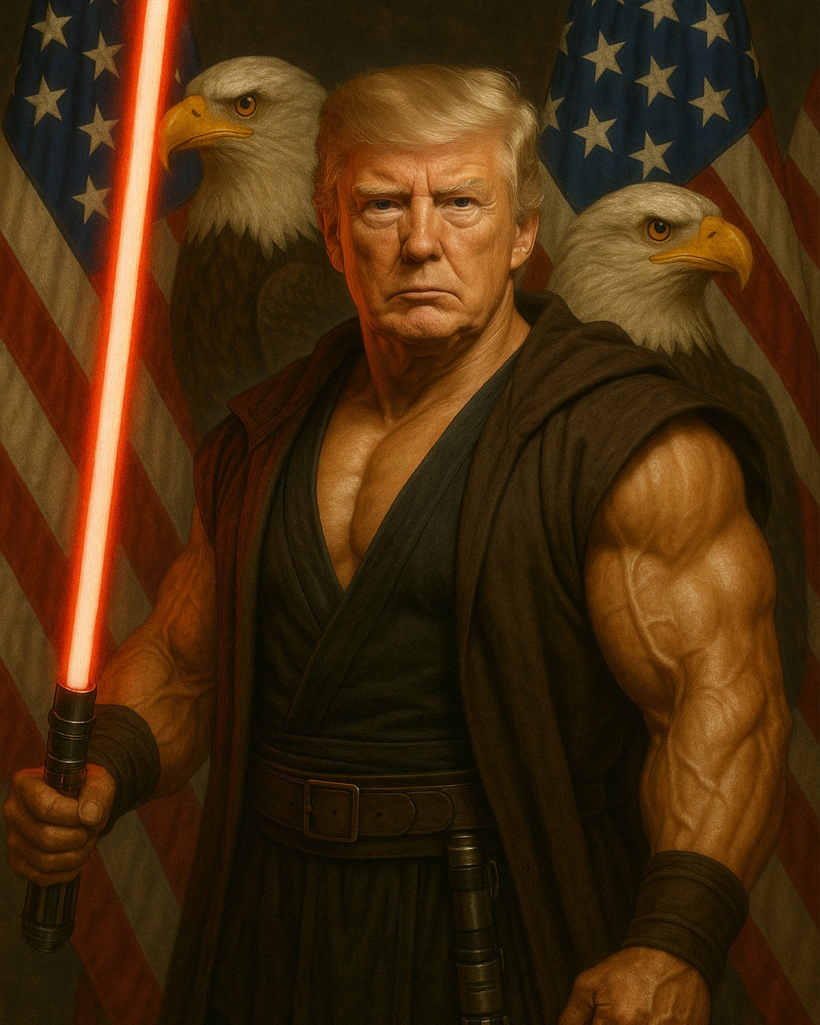Donald Trump appears with a red Sith lightsaber in the latest AI generated image posted by the White House