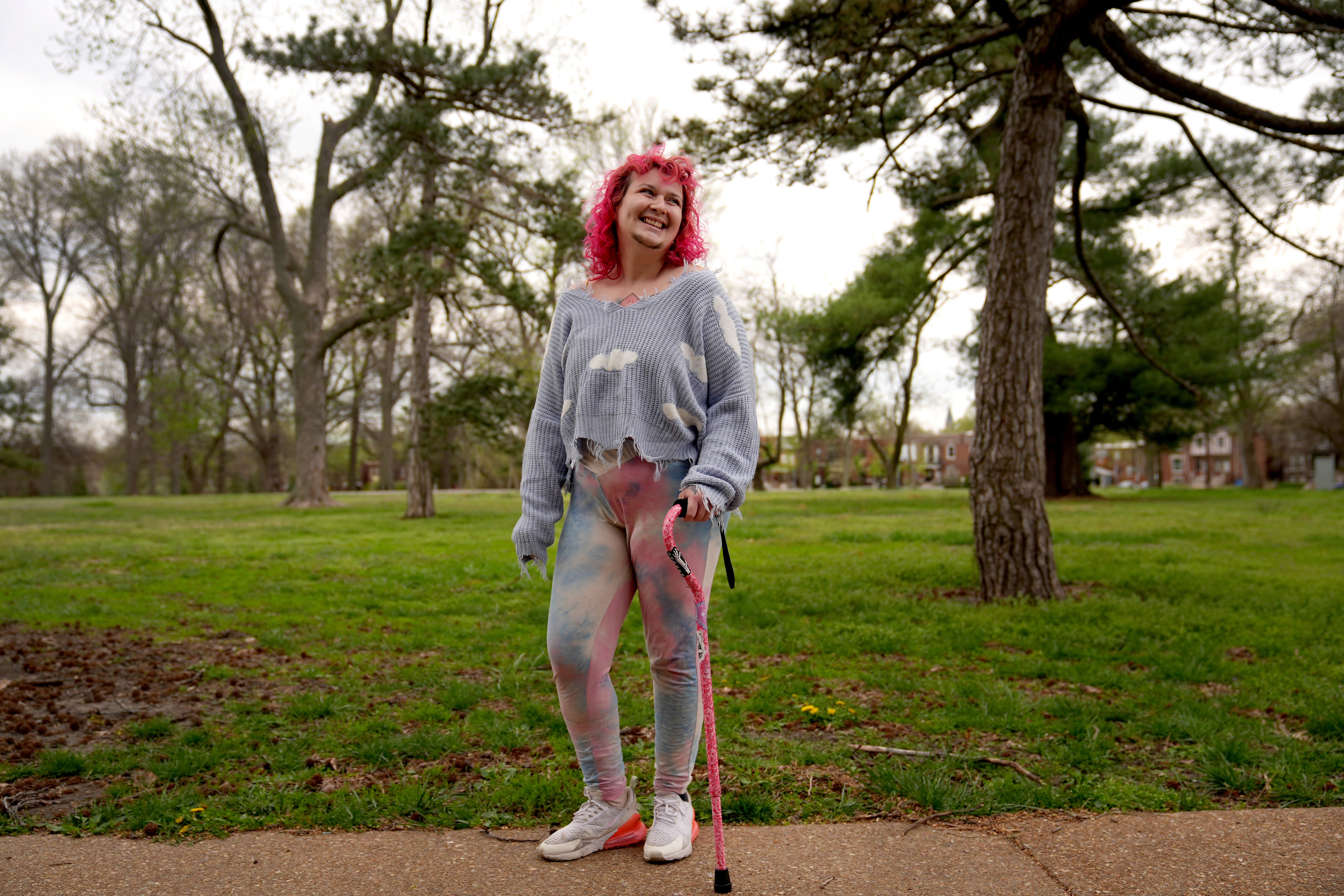 Bea Gonzalez, a transgender man who was kicked out of a domestic violence shelter in November 2021 along with his three children, poses for a photo, April 9, 2025, in St. Louis. (AP Photo/Jeff Roberson)