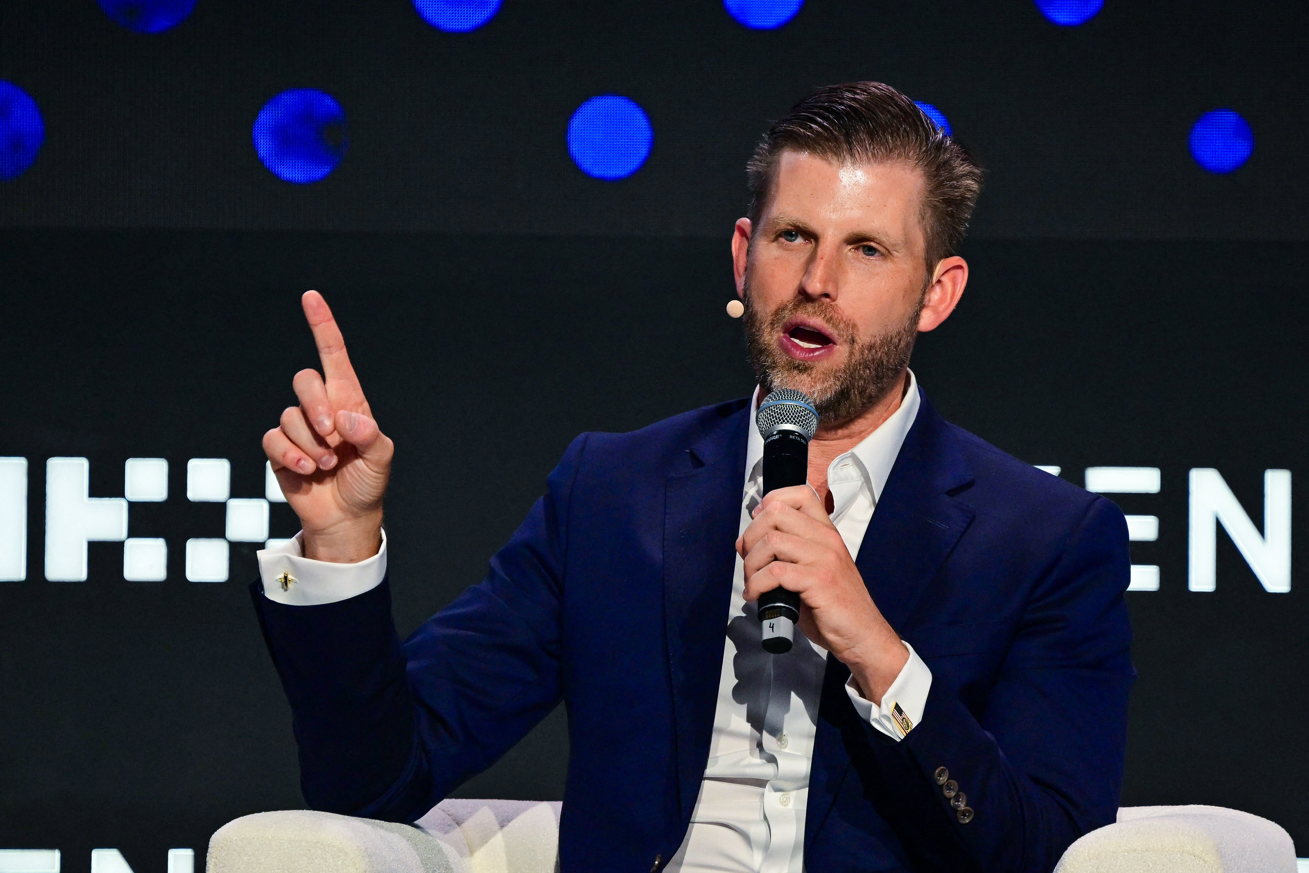 The Trump Organization executive vice president Eric Trump participates in a session during the Token 2049 crypto conference in Dubai on May 1