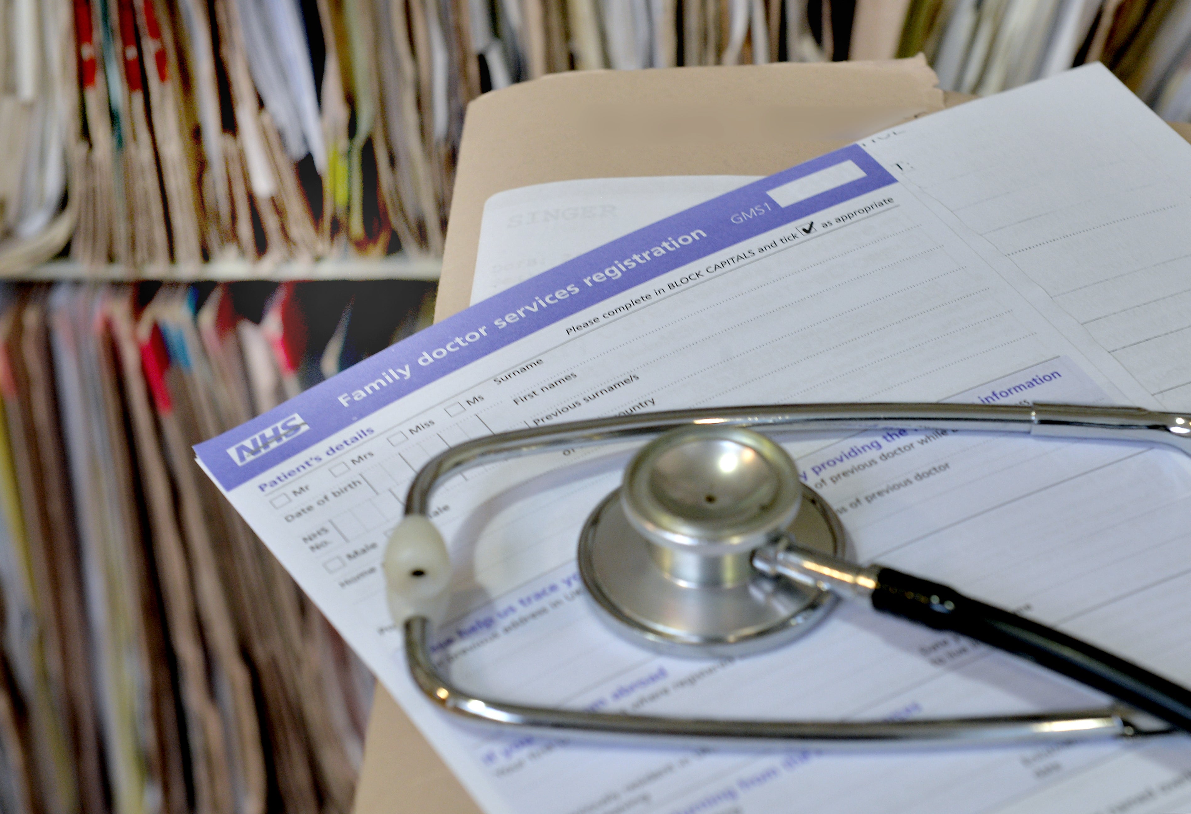 Aa registration form and a stethoscope at the Temple Fortune Health Centre GP Practice near Golders Green, London (Anthony Devlin/PA)