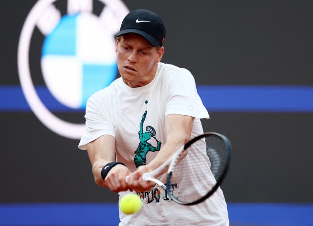 <p>Sinner warming up ahead of his return at the Italian Open</p>