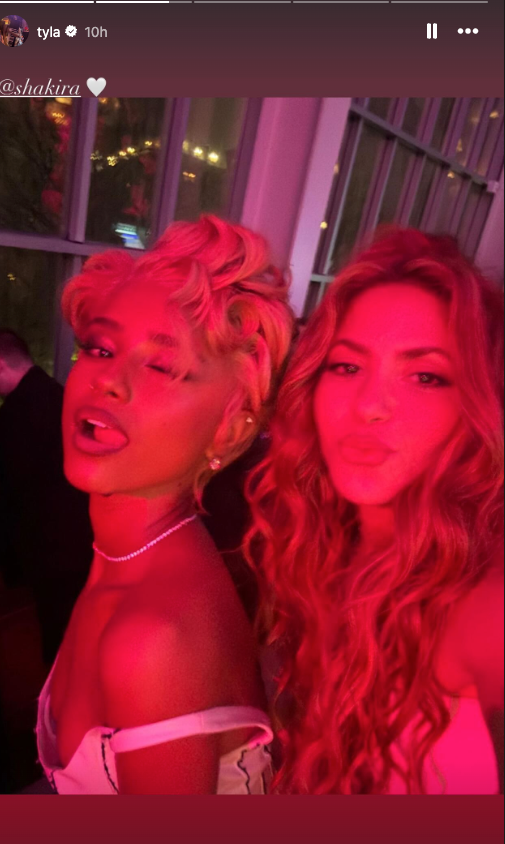 Tyla and Shakira pose for a photo inside the 2025 Met Gala and share the image on Instagram