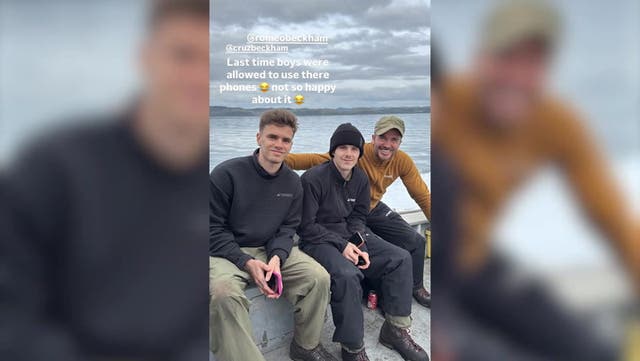 <p>David Beckham sends message to Brooklyn while on 50th birthday fishing trip with Cruz and Romeo.</p>