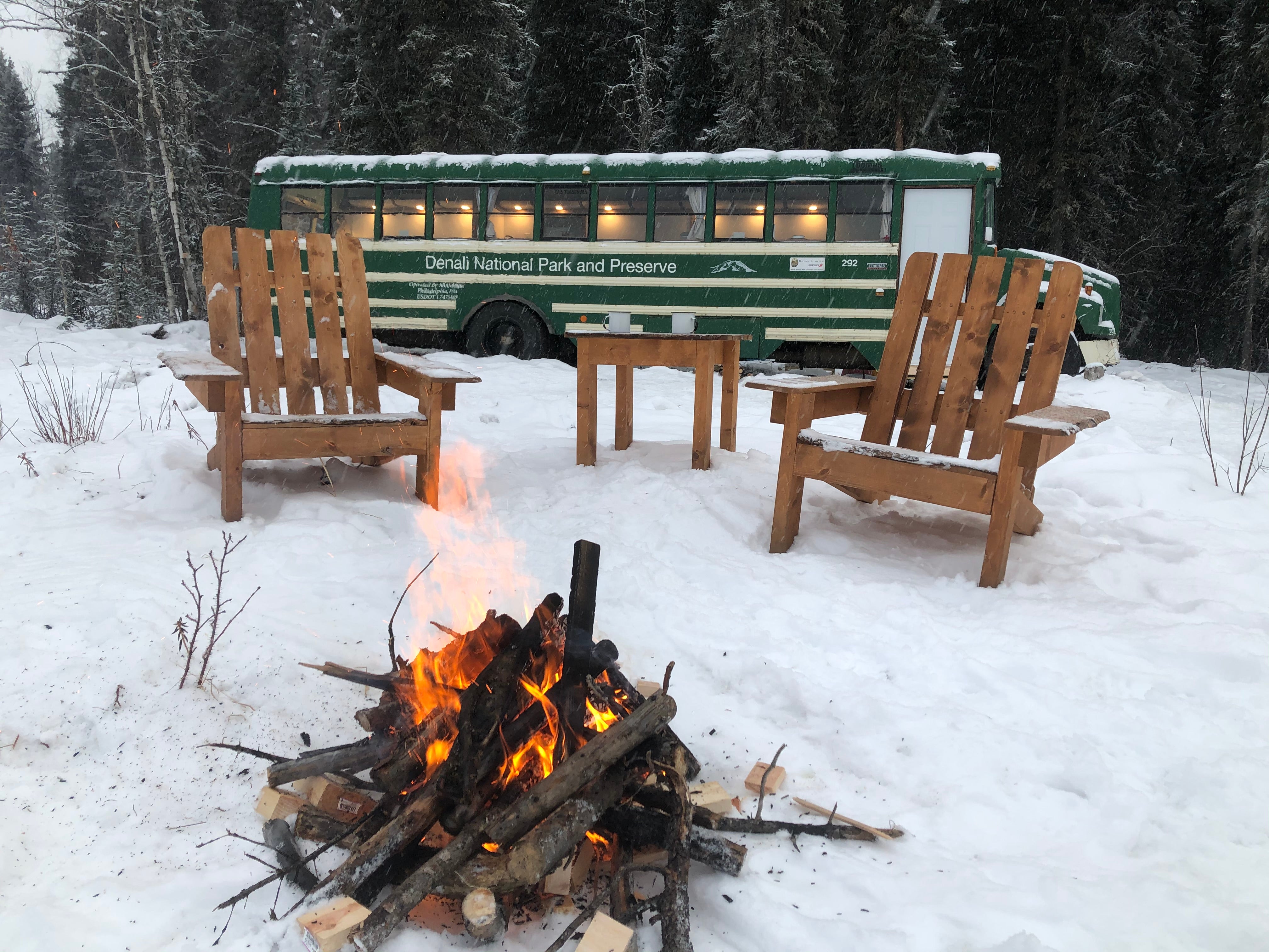 This 'park bus' rental in Alaska is in a prime spot for aurora viewing