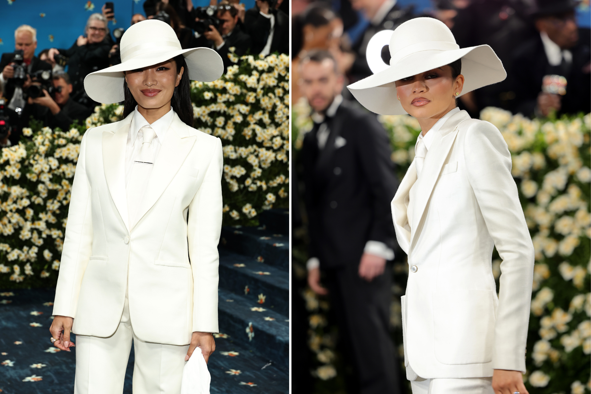 厂丑ō驳耻苍 star Anna Sawai and Zendaya arrived at the 2025 Met Gala in near-identical outfits by two different designers