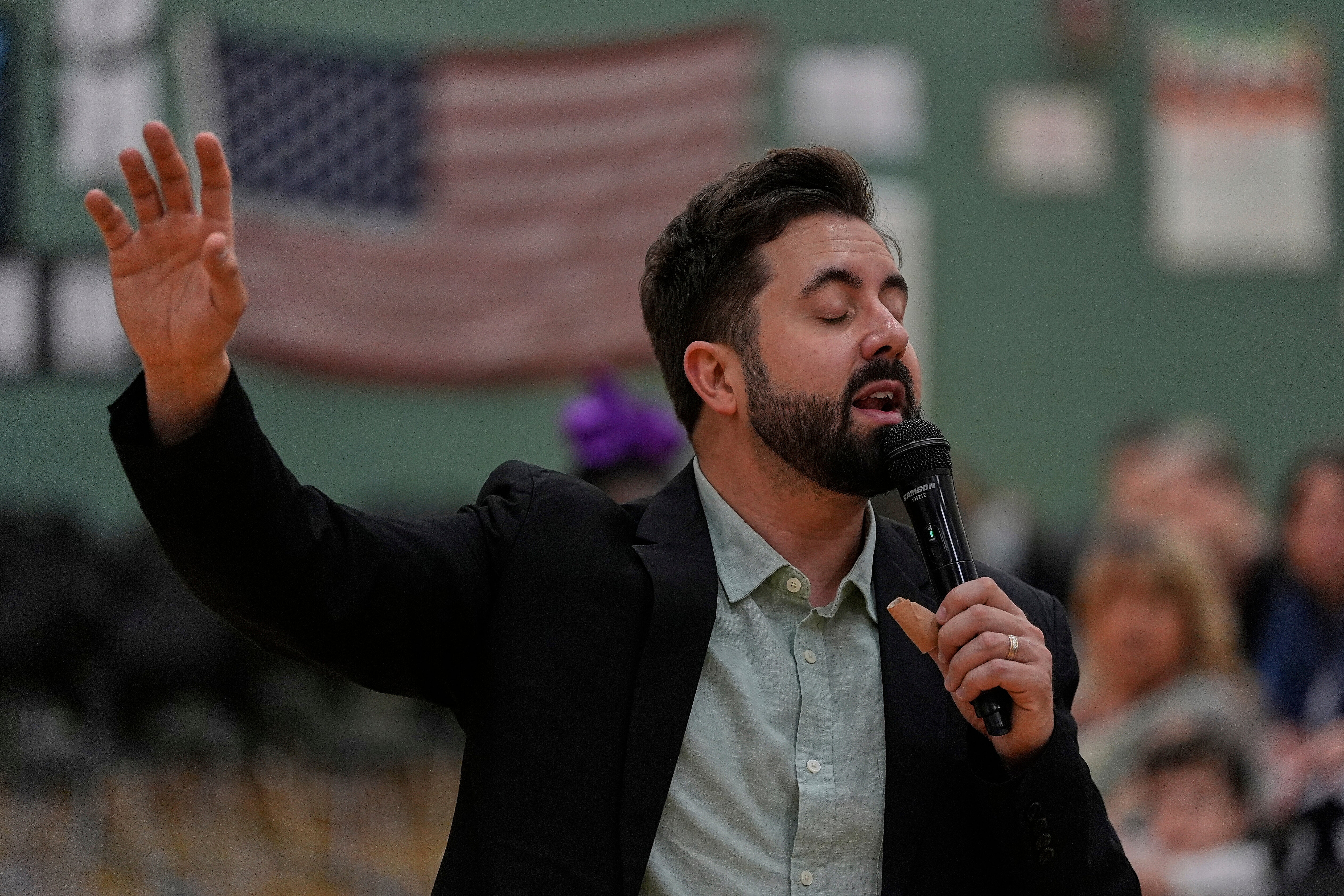 Cincinnati mayoral candidate and River Church pastor Cory Bowman, who is Vice President JD Vance's half brother, preaches during Easter worship on Sunday April 20 in Cincinnati, Ohio