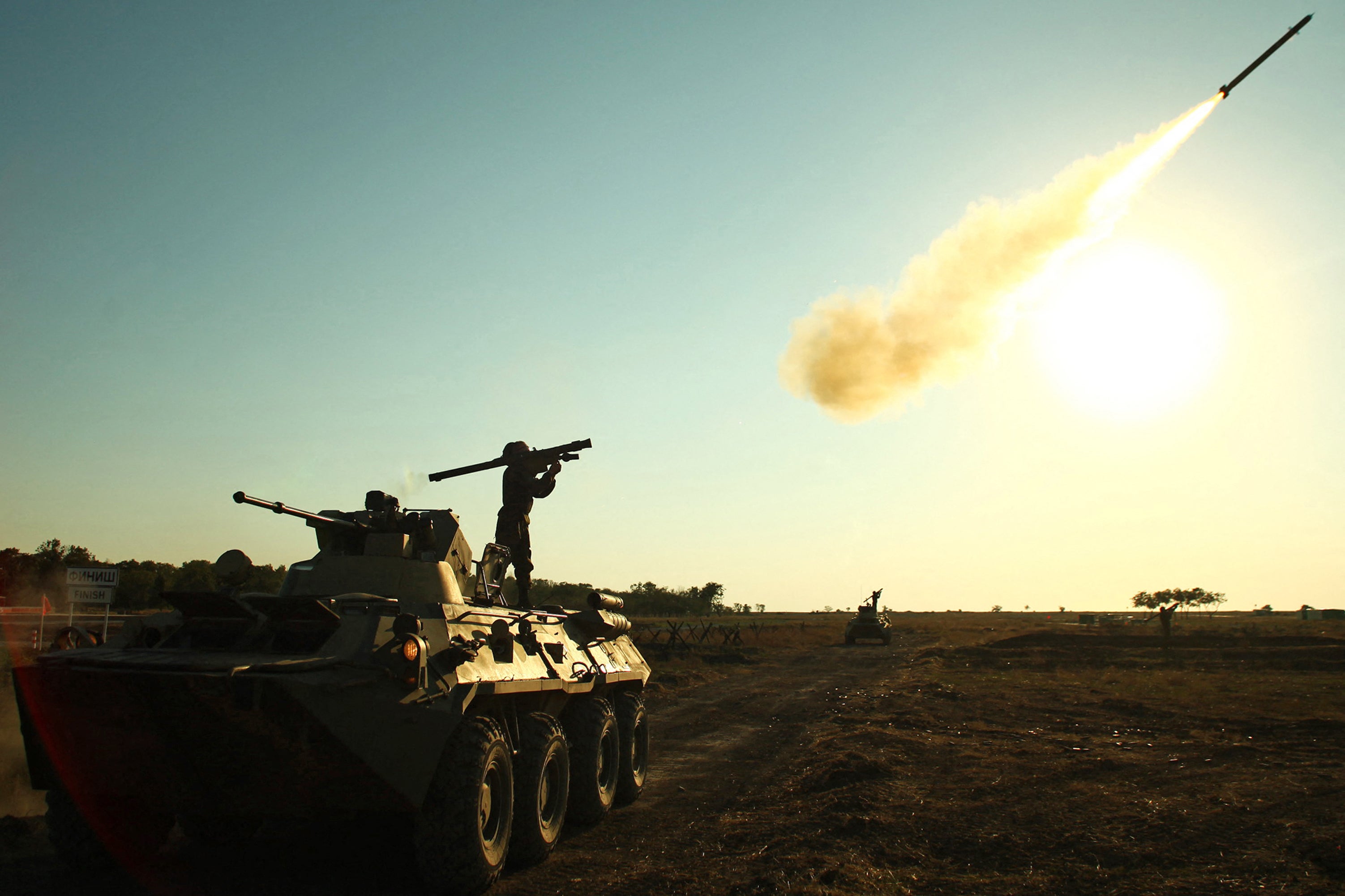 <p>A soldier fires a portable air defence rocket during international military games, outside the Russian southern town of Yeisk, in August 2015</p>