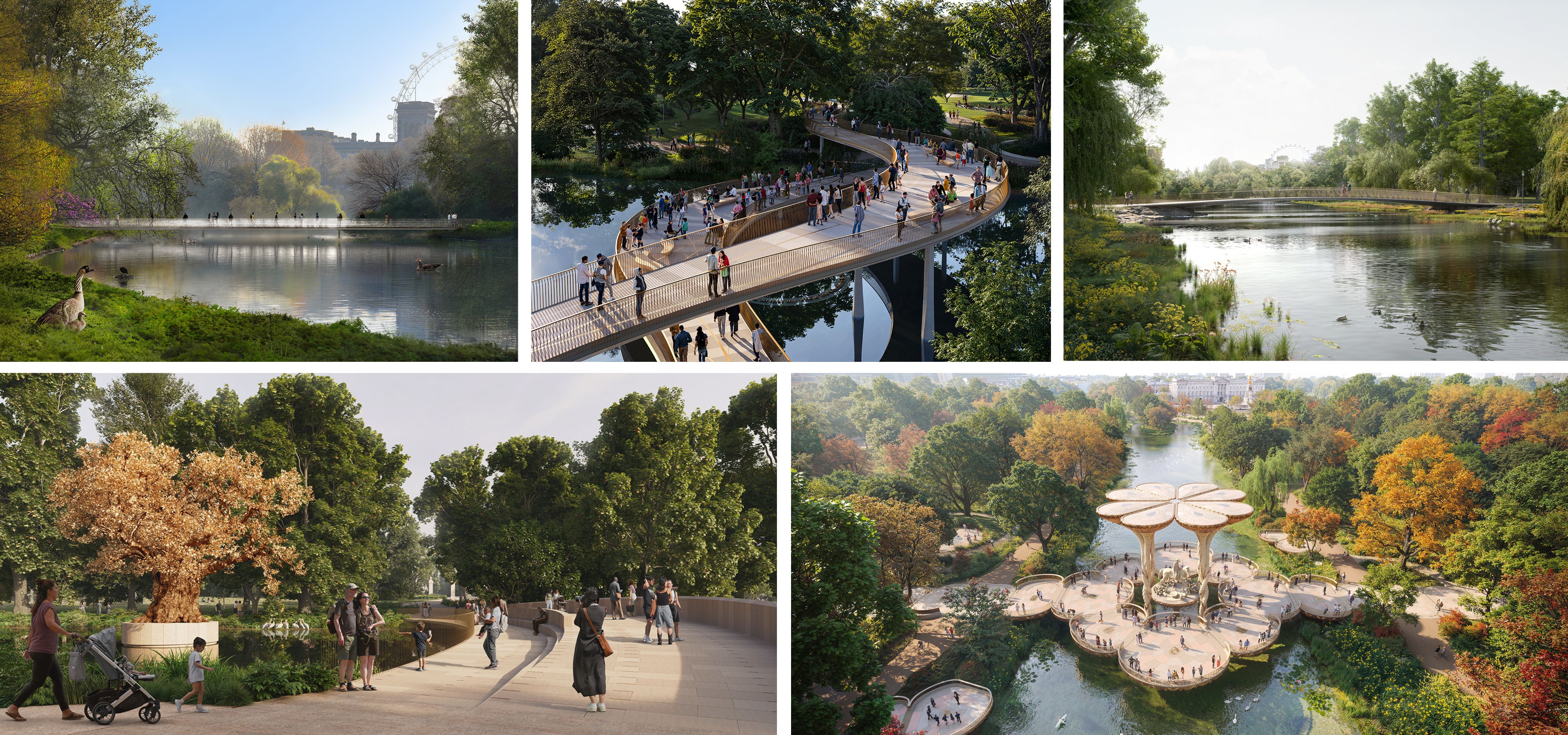 The five design concepts for the Queen’s memorial