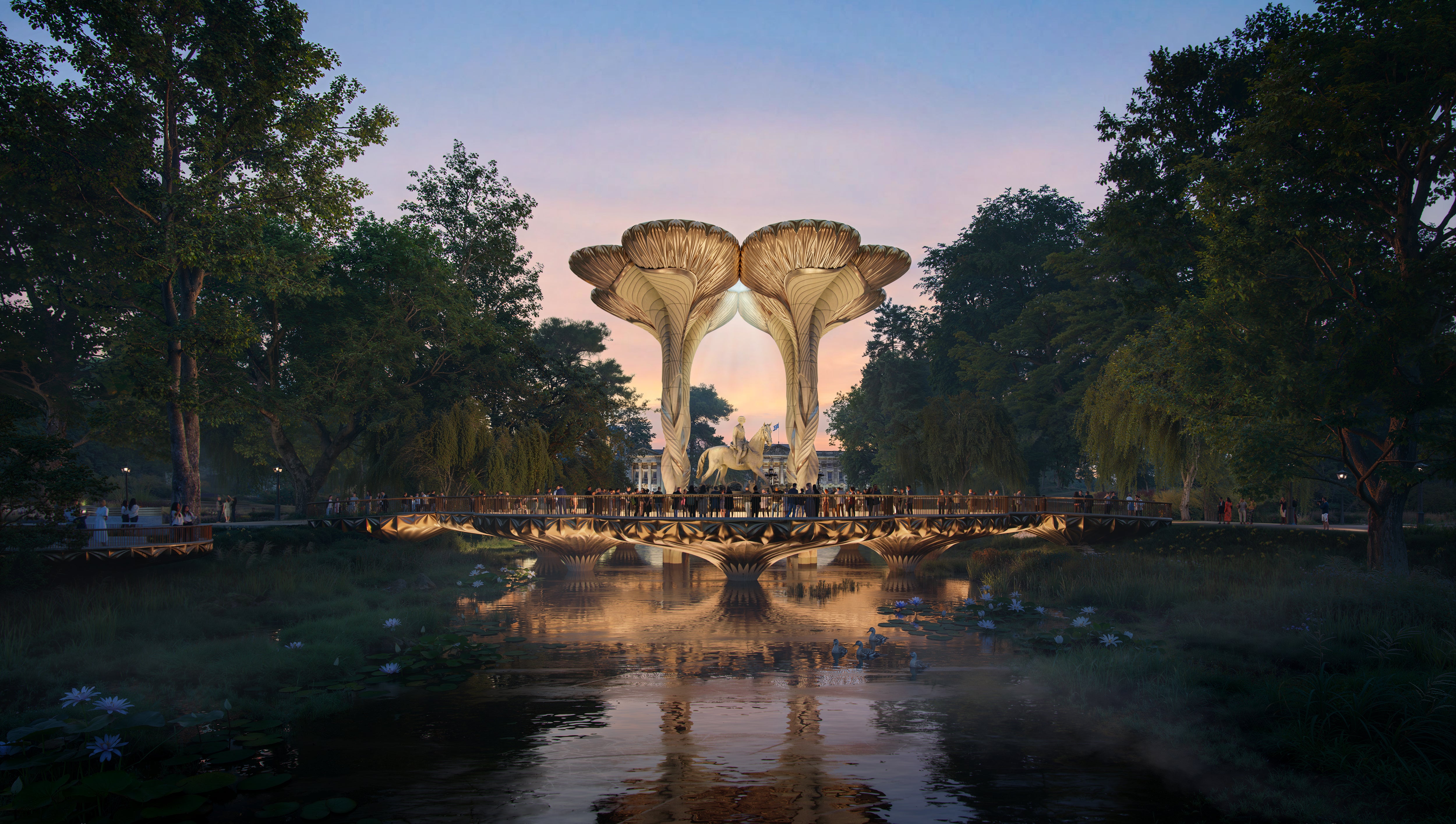 The Heatherwick Studio idea with a canopy of lily pads