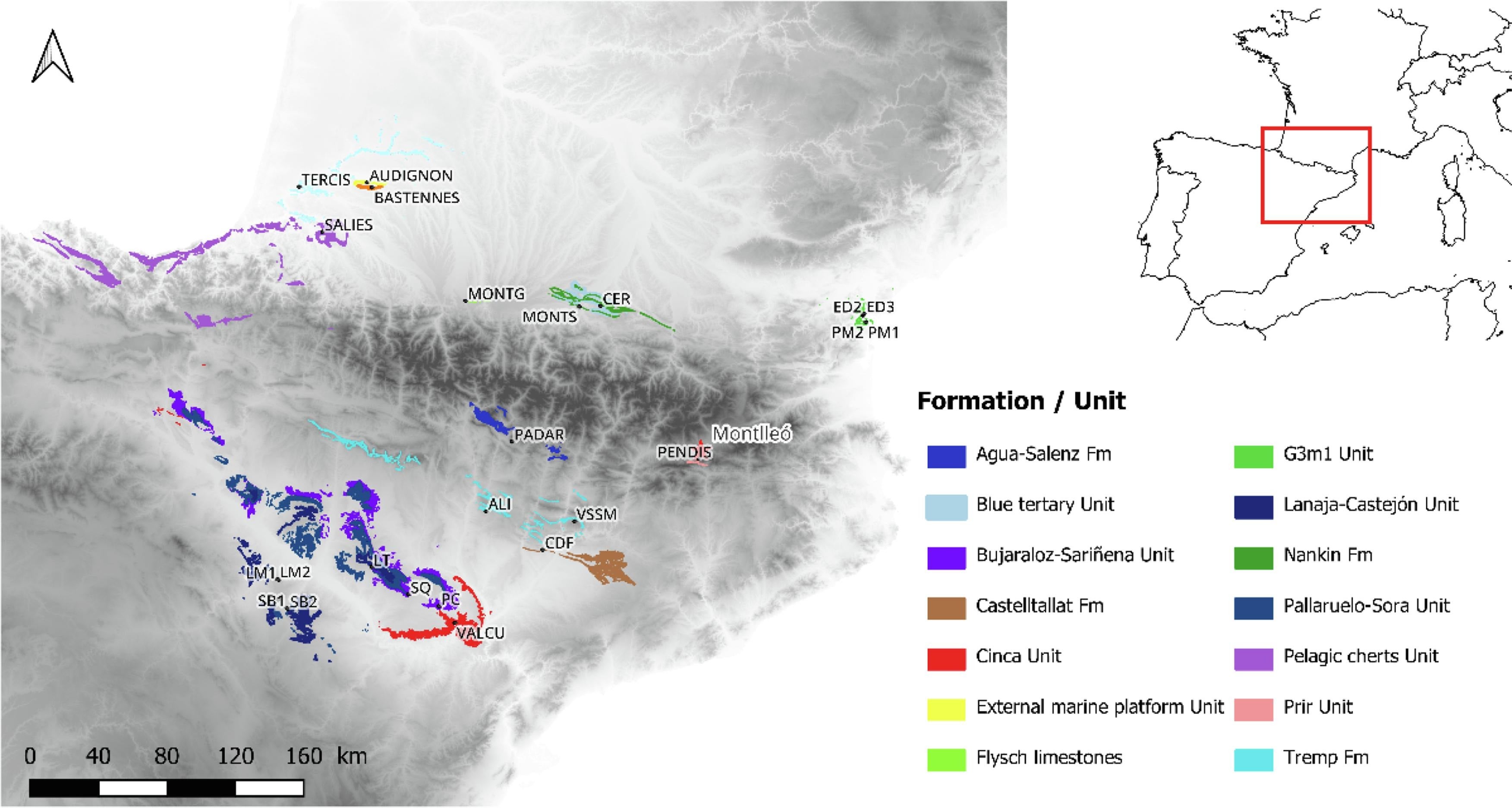 Geological formations containing flint similar to that found at the Montlleó archaeological site