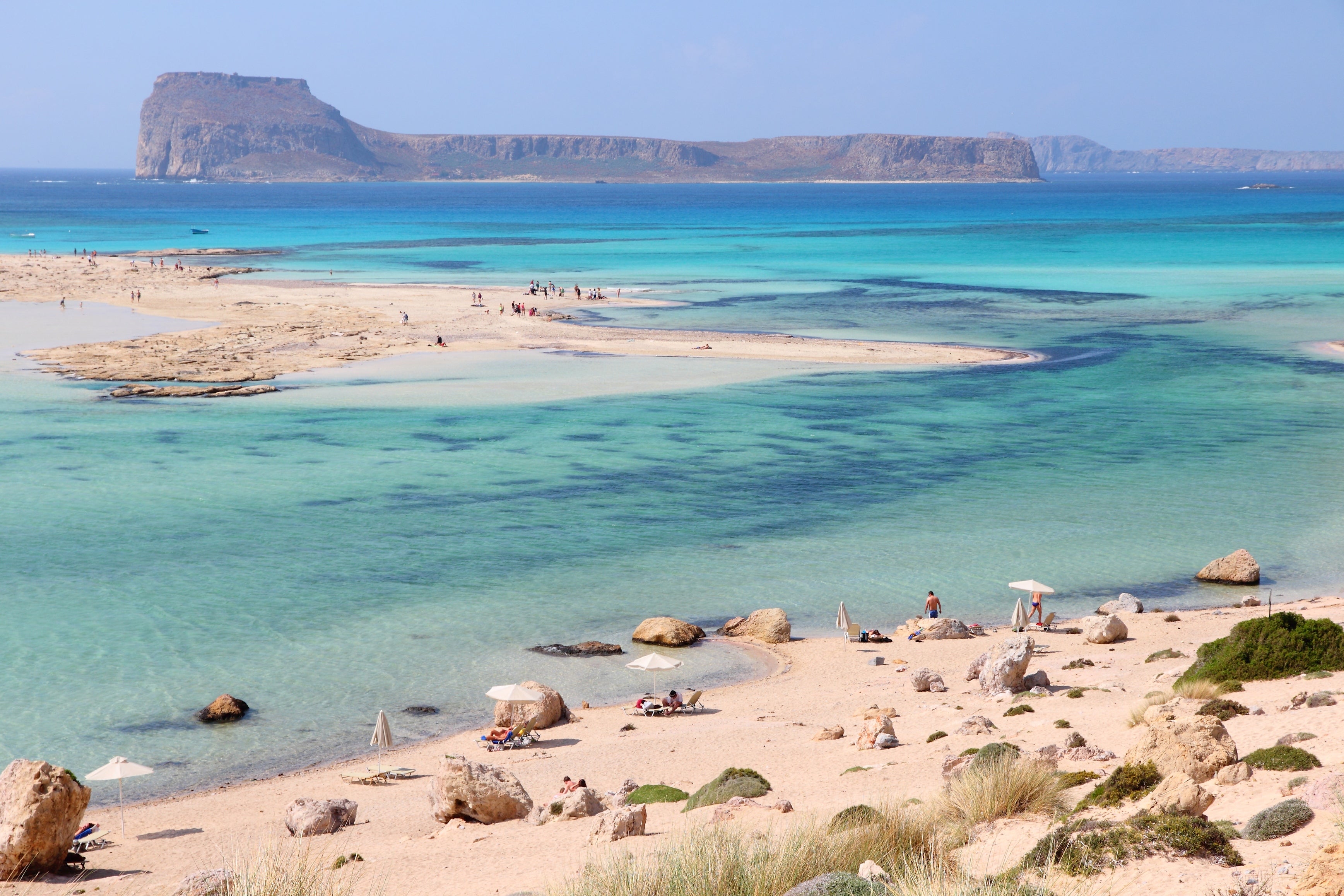 The shallow waters of Balos lagoon make a great spot for kids