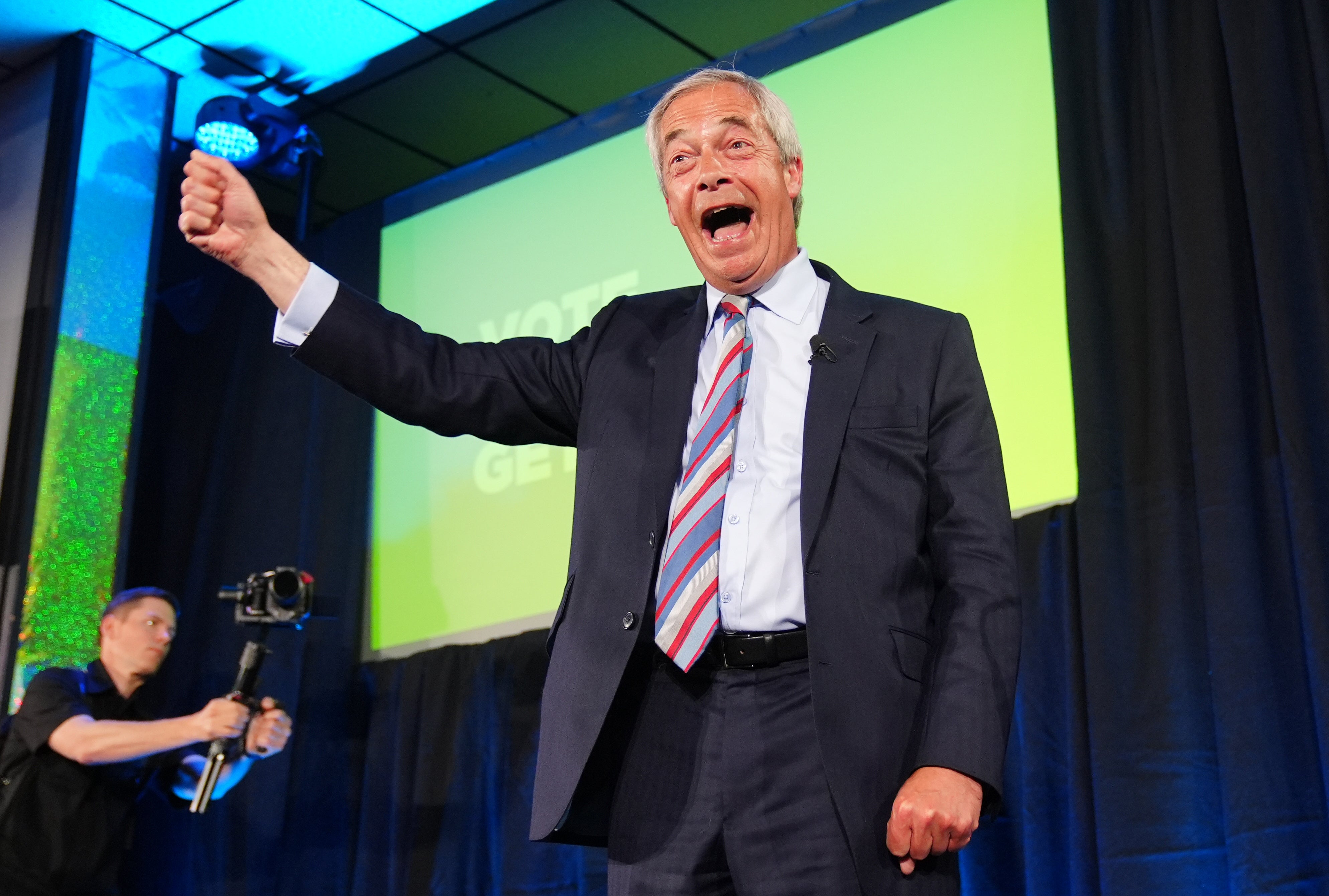 Mr Farage celebrates a victorious night for his party on 2 May