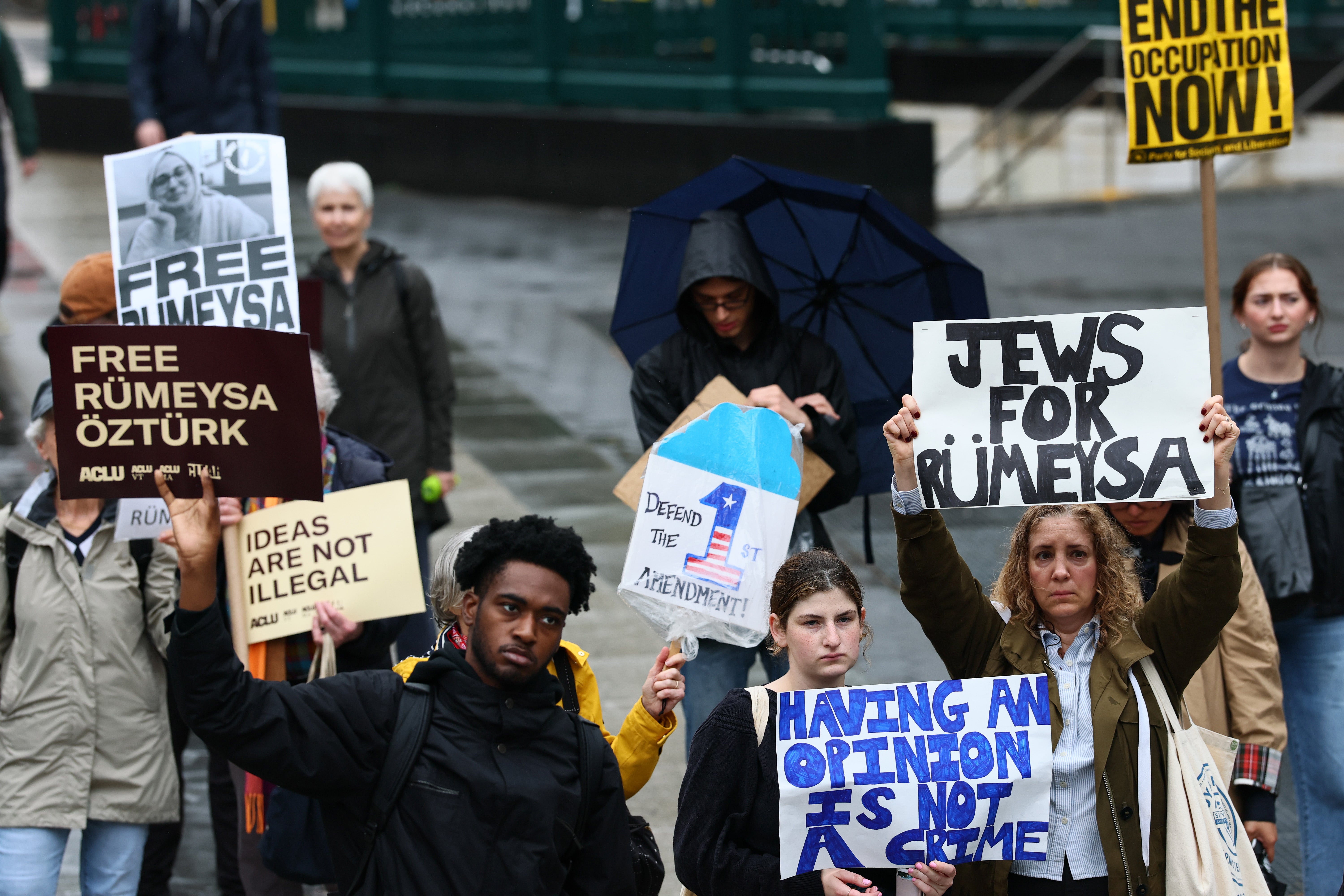 Demonstrators gathered outside a federal appeals court in Manhattan on May 6 to support Tufts University doctoral student Rumeysa Ozturk