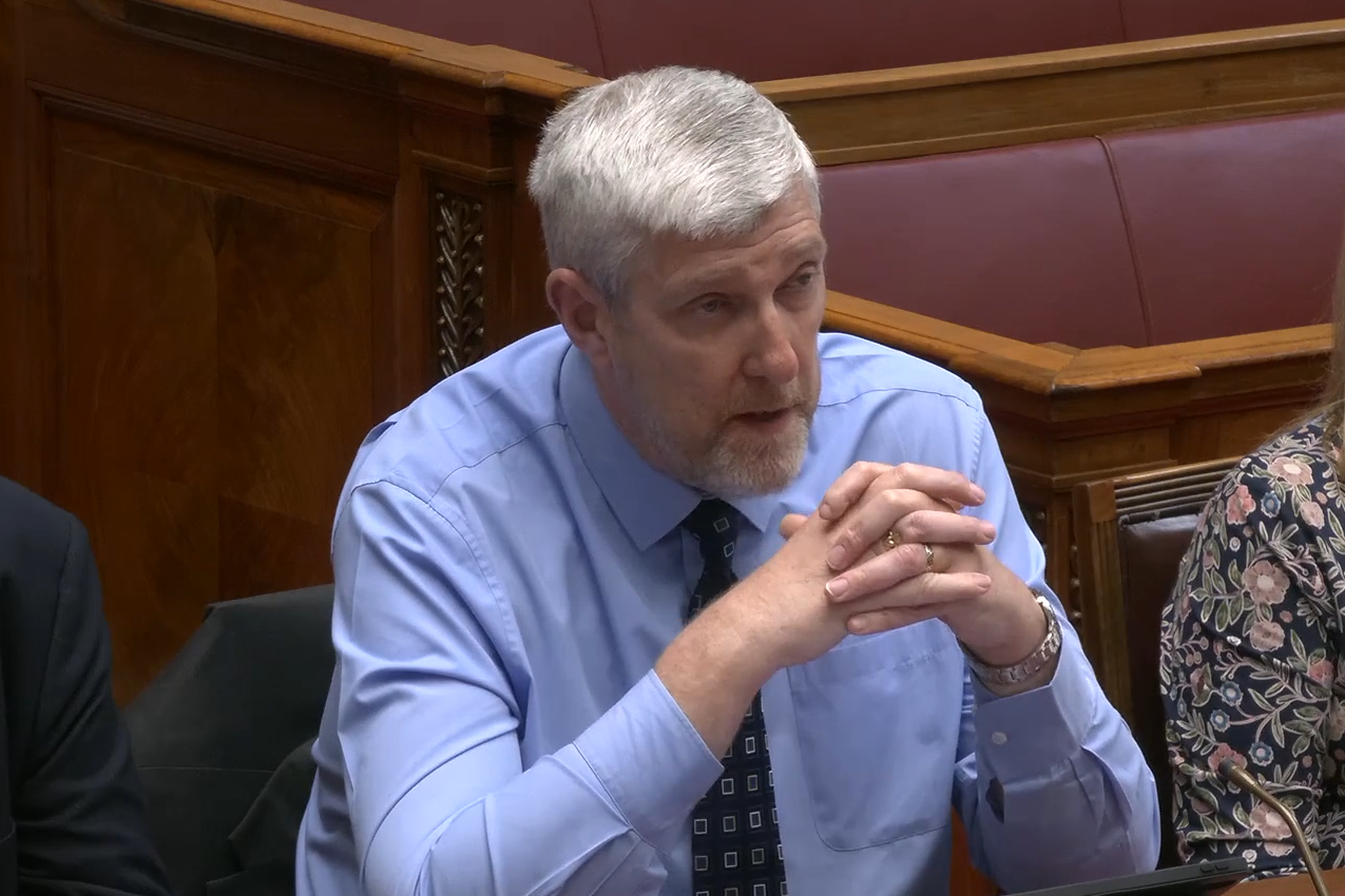 Stormont Finance Minister John O’Dowd appears before the Northern Ireland Assembly Finance Committee on Wednesday afternoon (NI Assembly/PA)
