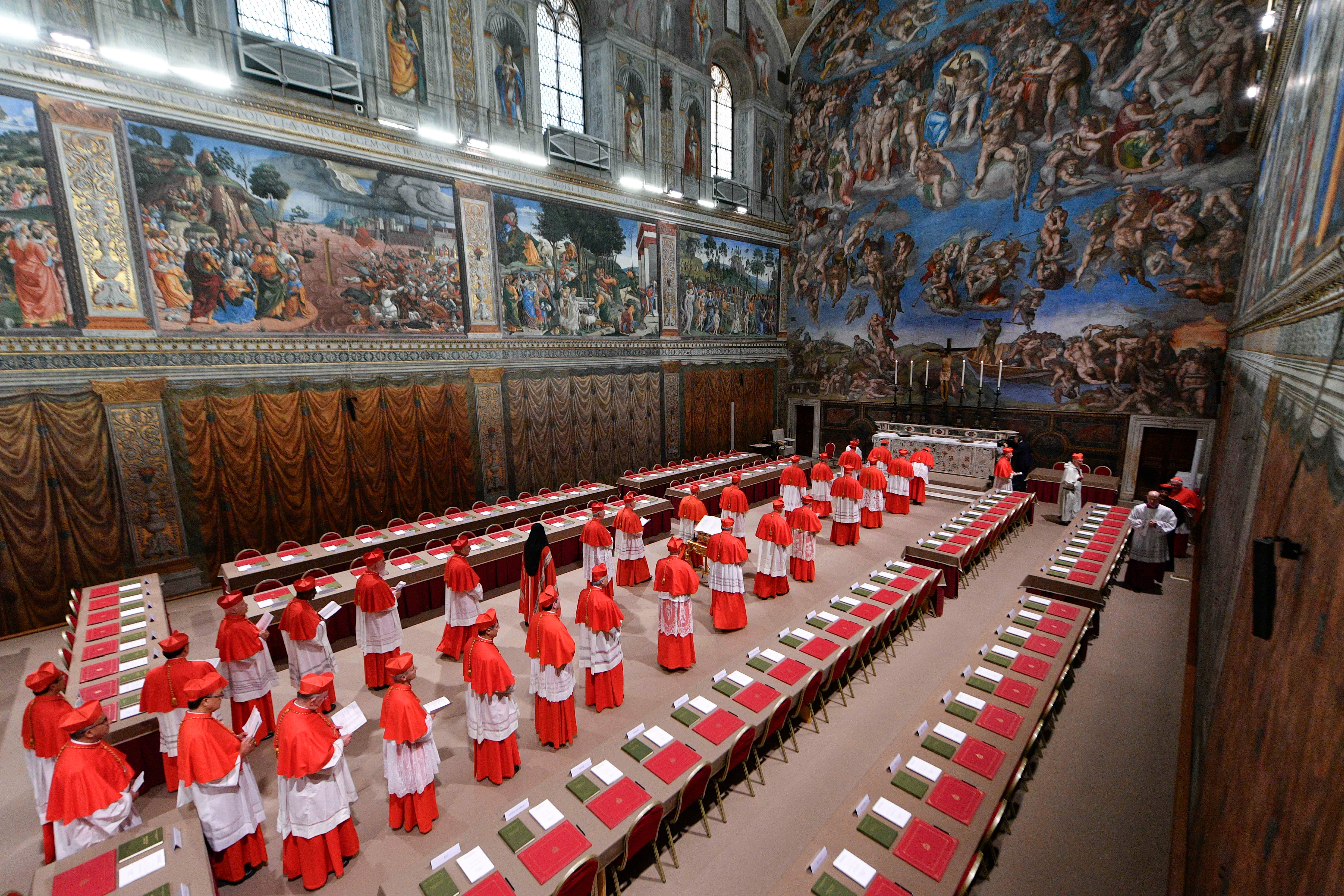 Cardinals entering the Sistine Chapel on Wednesday