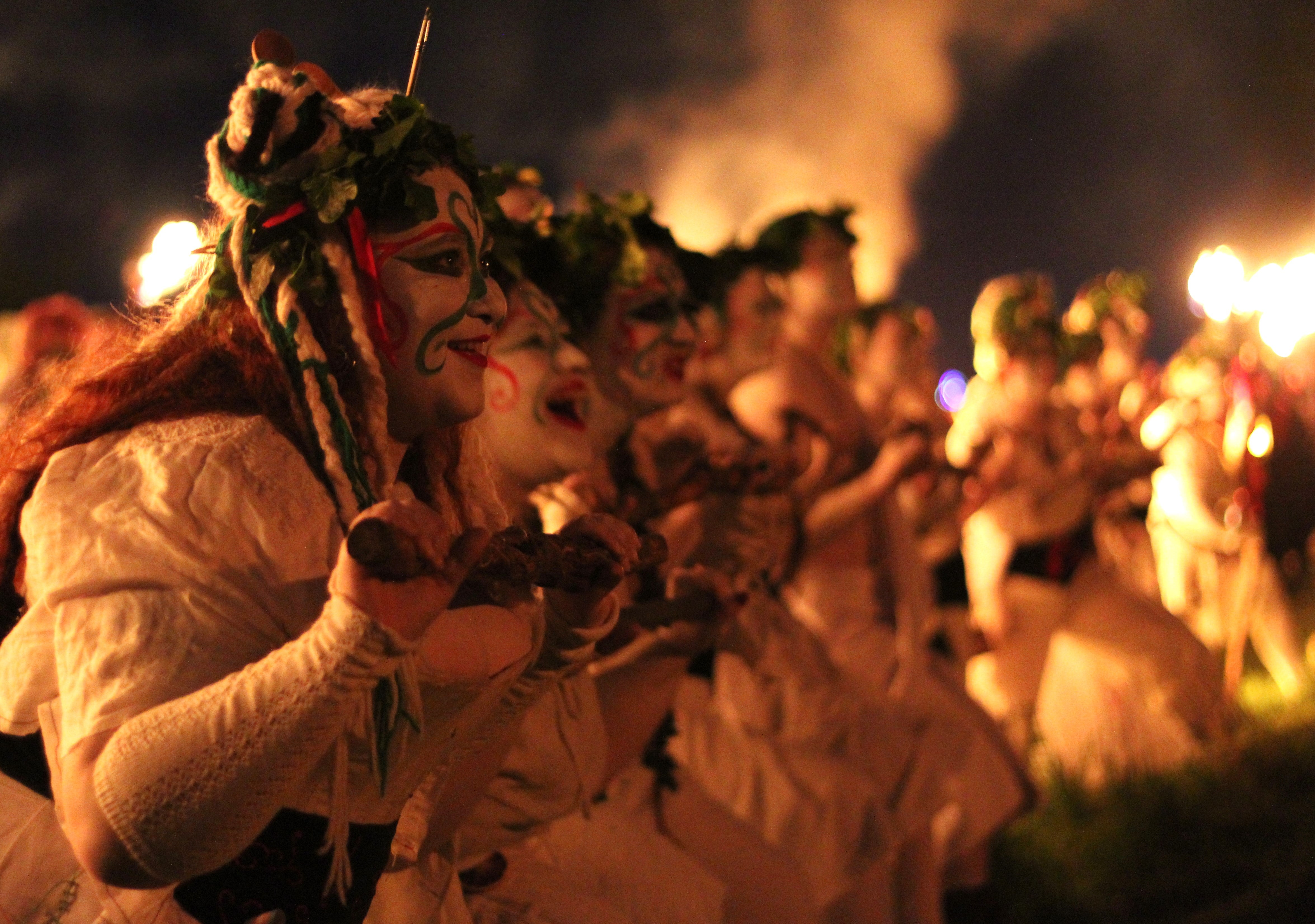 White-clad ladies accompanying the May Queen on her parade of Carlton Hill