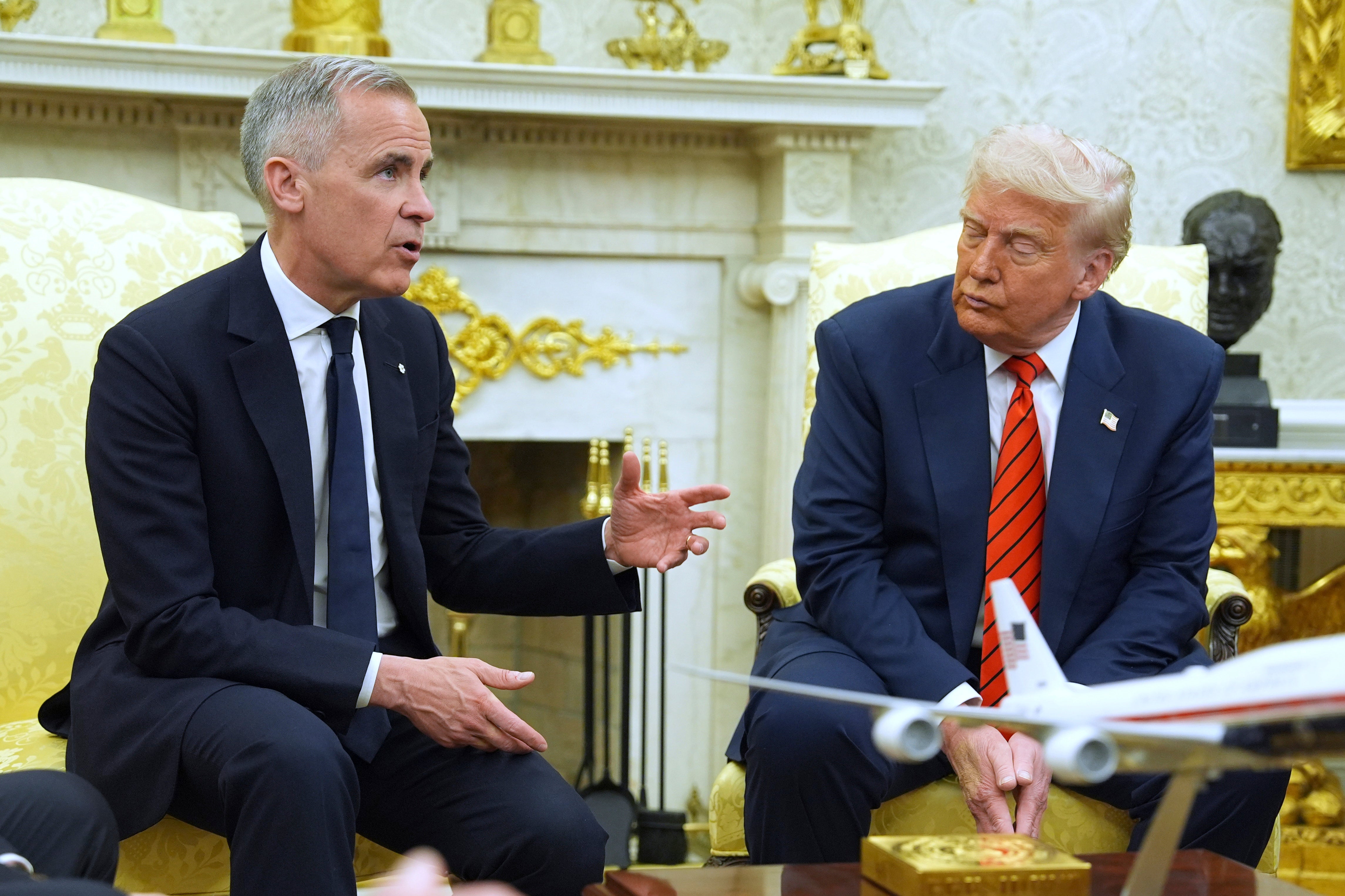 President Donald Trump meets Canadian Prime Minister Mark Carney in the Oval Office of the White House