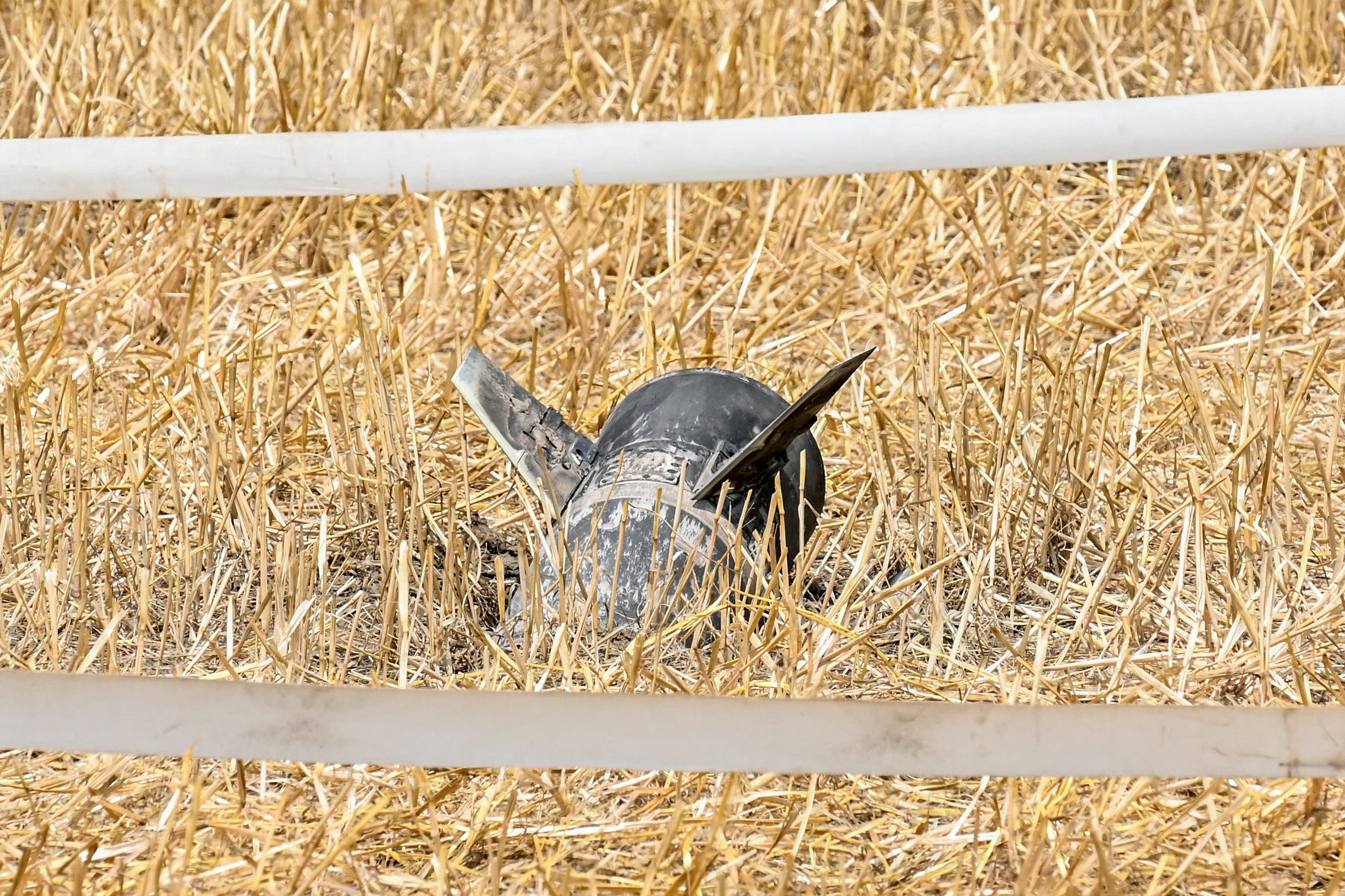 Debris of a missile in a field on the outskirts of Amritsar, India, on May 8, 2025