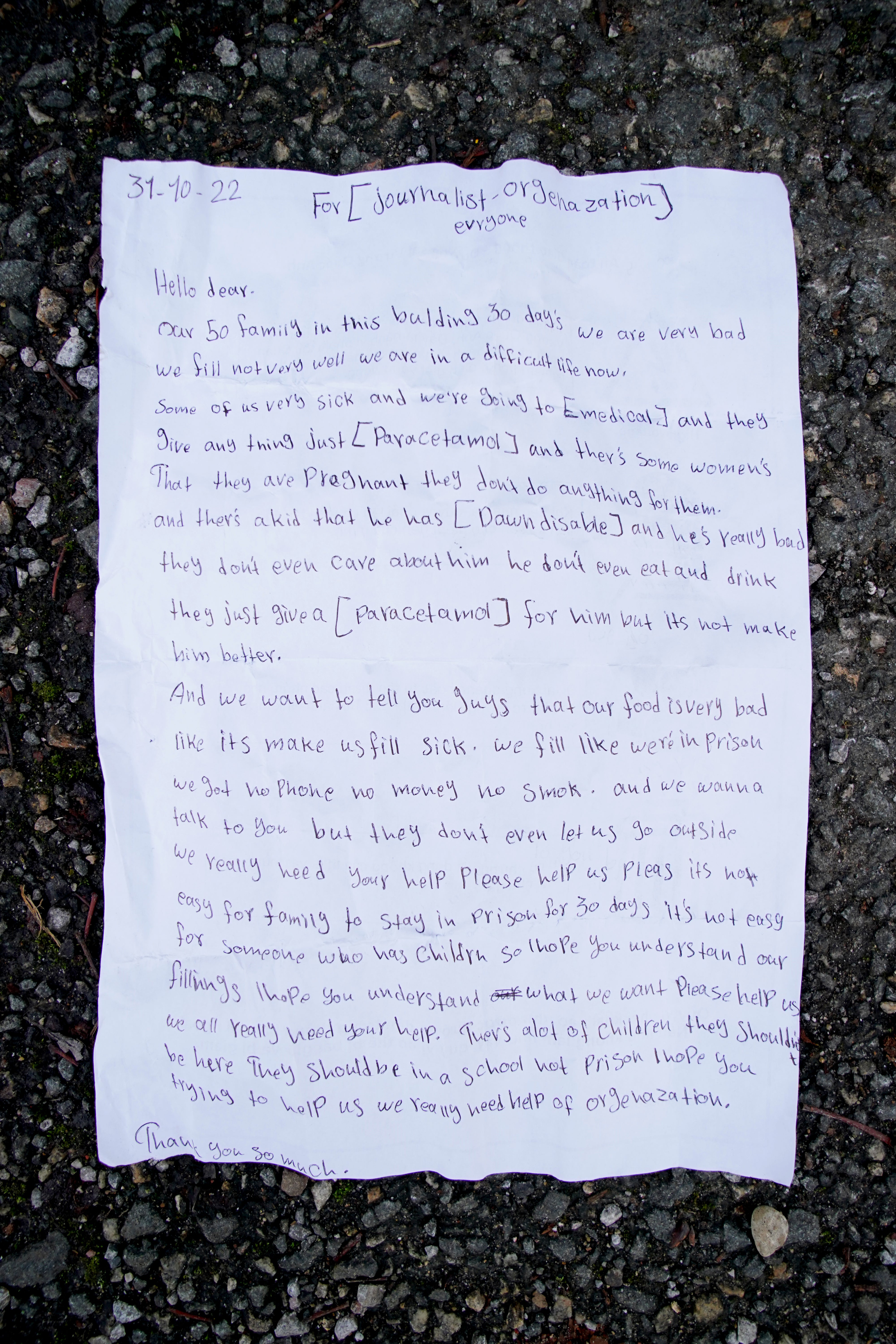 A letter thrown by a young girl over the fence at Manston