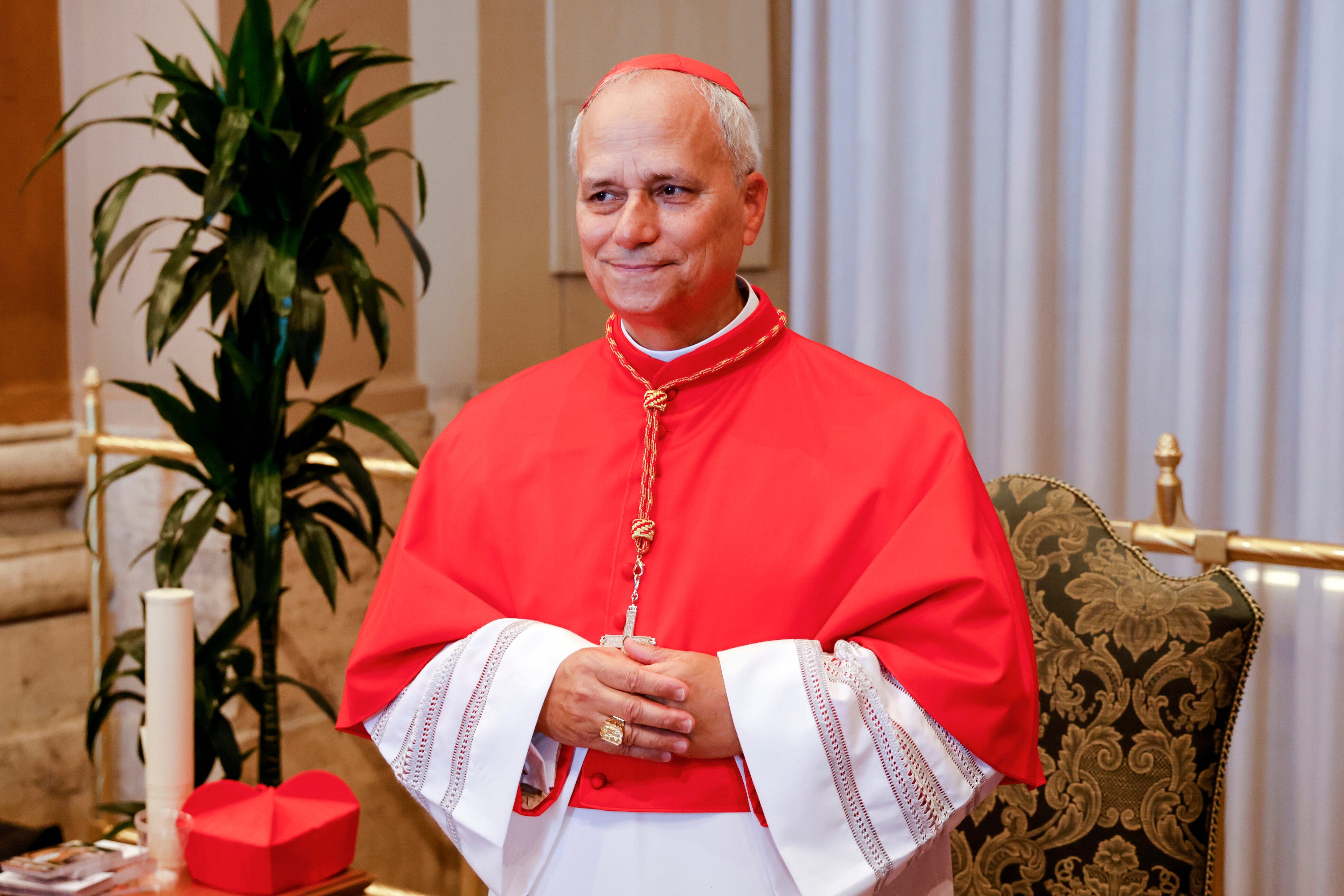 New Cardinal Robert Francis Prevost, prefect of the Dicastery for Bishops, stands for a portrait at the end of the consistory where Pope Francis elevated 21 new cardinals in St. Peter's Square at the Vatican, Sept. 30, 2023. (AP Photo/Riccardo De Luca, File)