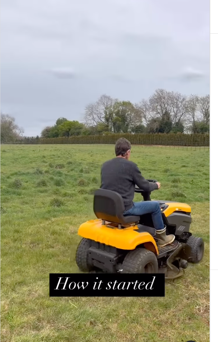 Ellen DeGeneres uses a ride-on lawnmower for the first time