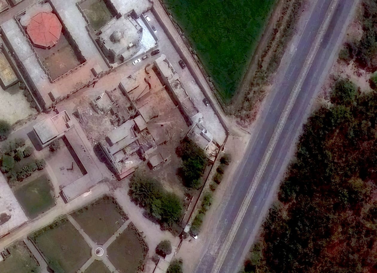 A satellite image shows a closer view of buildings damaged following airstrikes in Bahawalpur, Pakistan