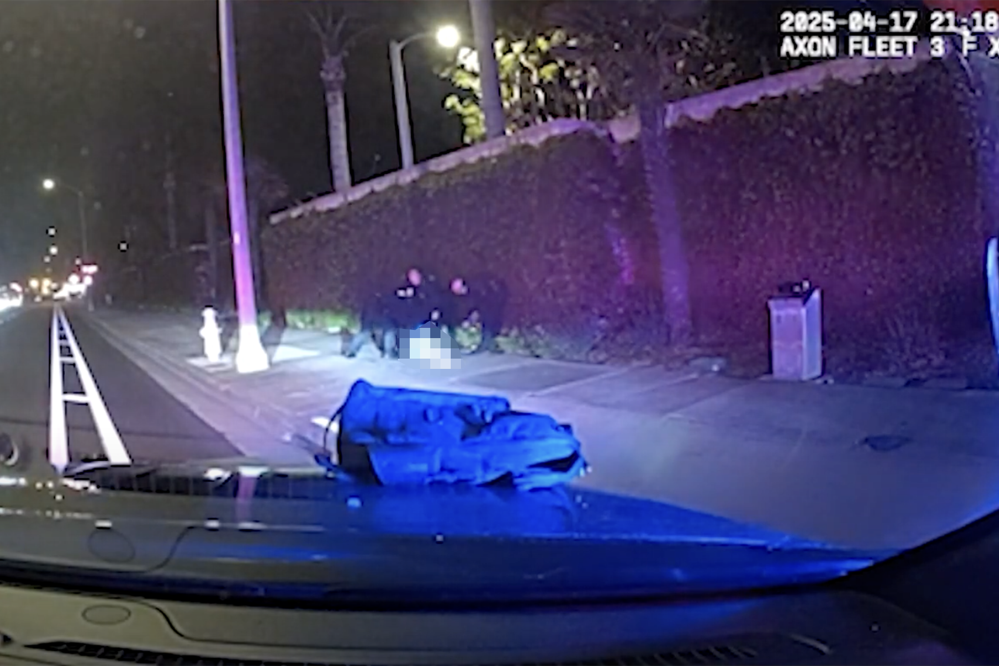 Stirling can be seen being tended to by back-up police officers ‘seconds’ after the shooting