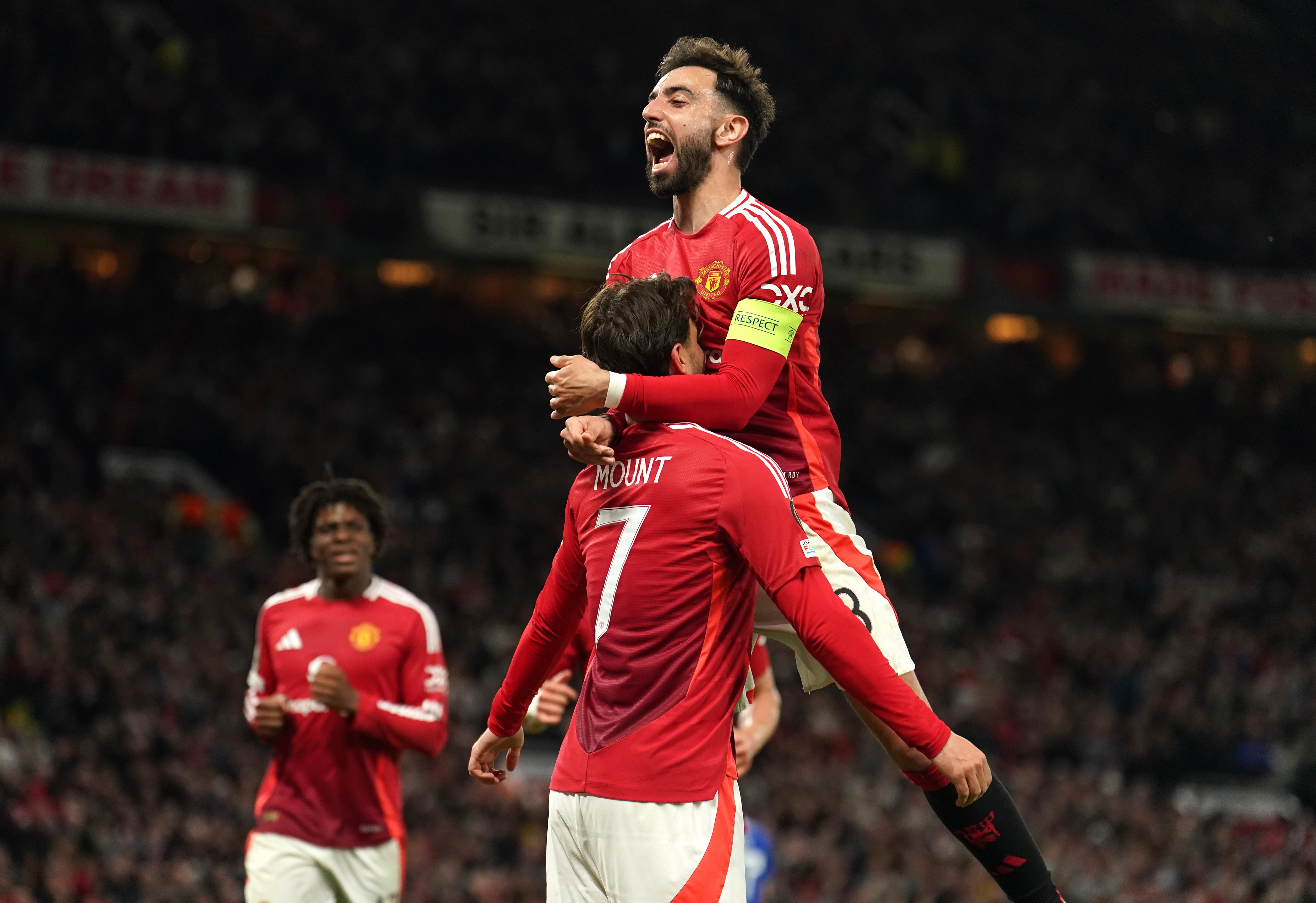 Bruno Fernandes celebrates Mount’s opening strike on Thursday