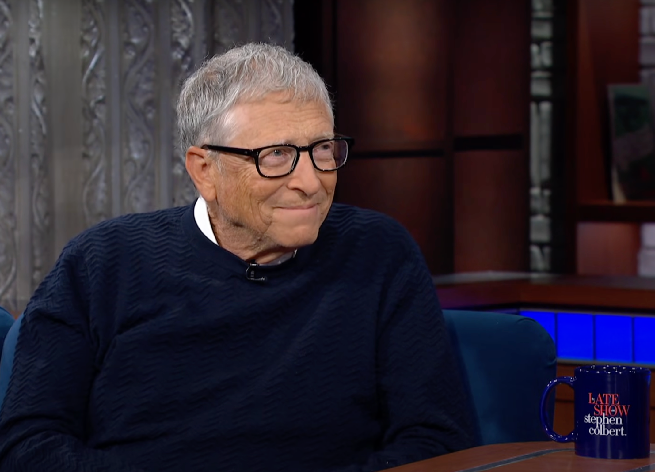 Bill Gates talks to Stephen Colbert on The Late Show on CBS on May 8 2025