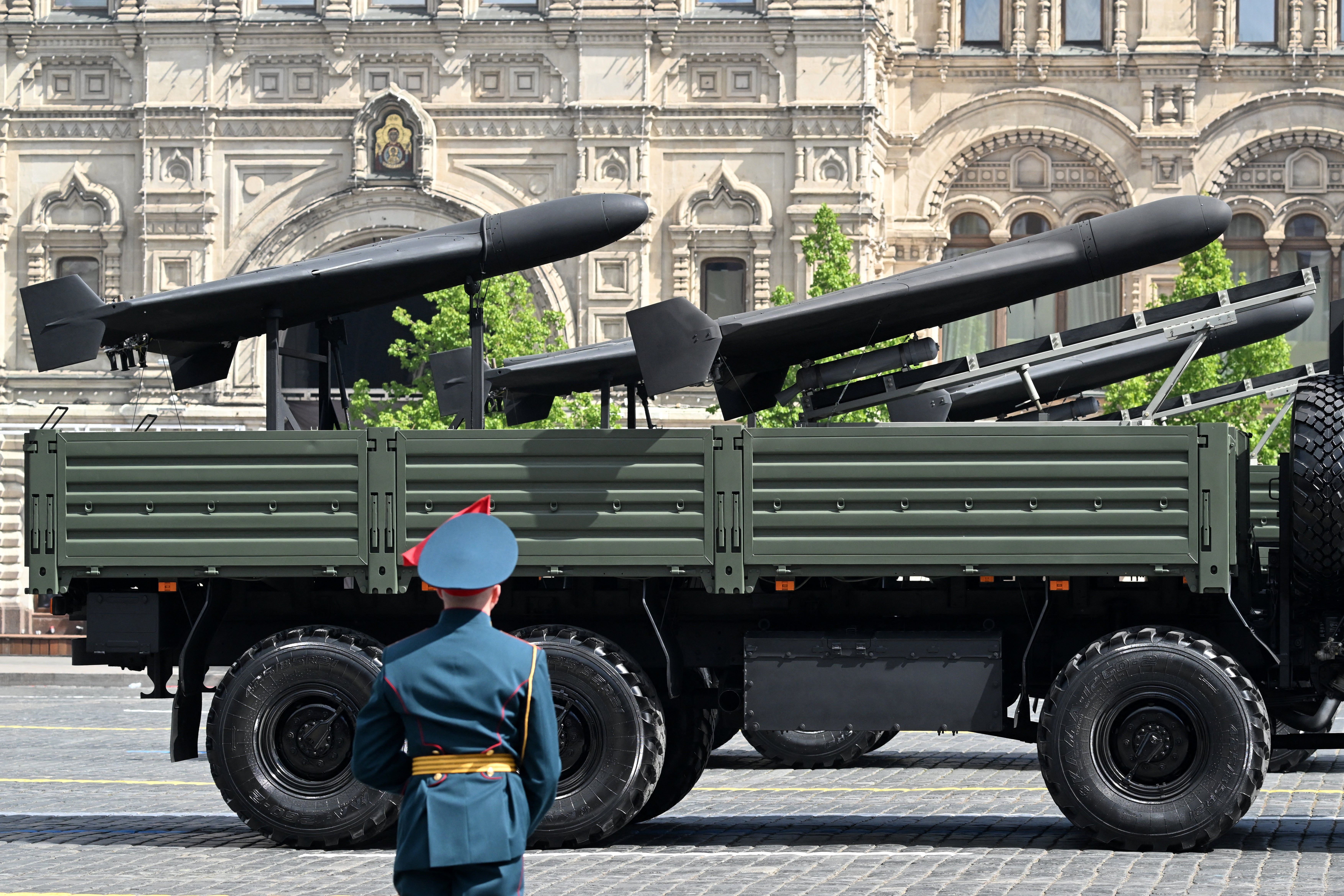 Drones were among the military equipment on show in the parade