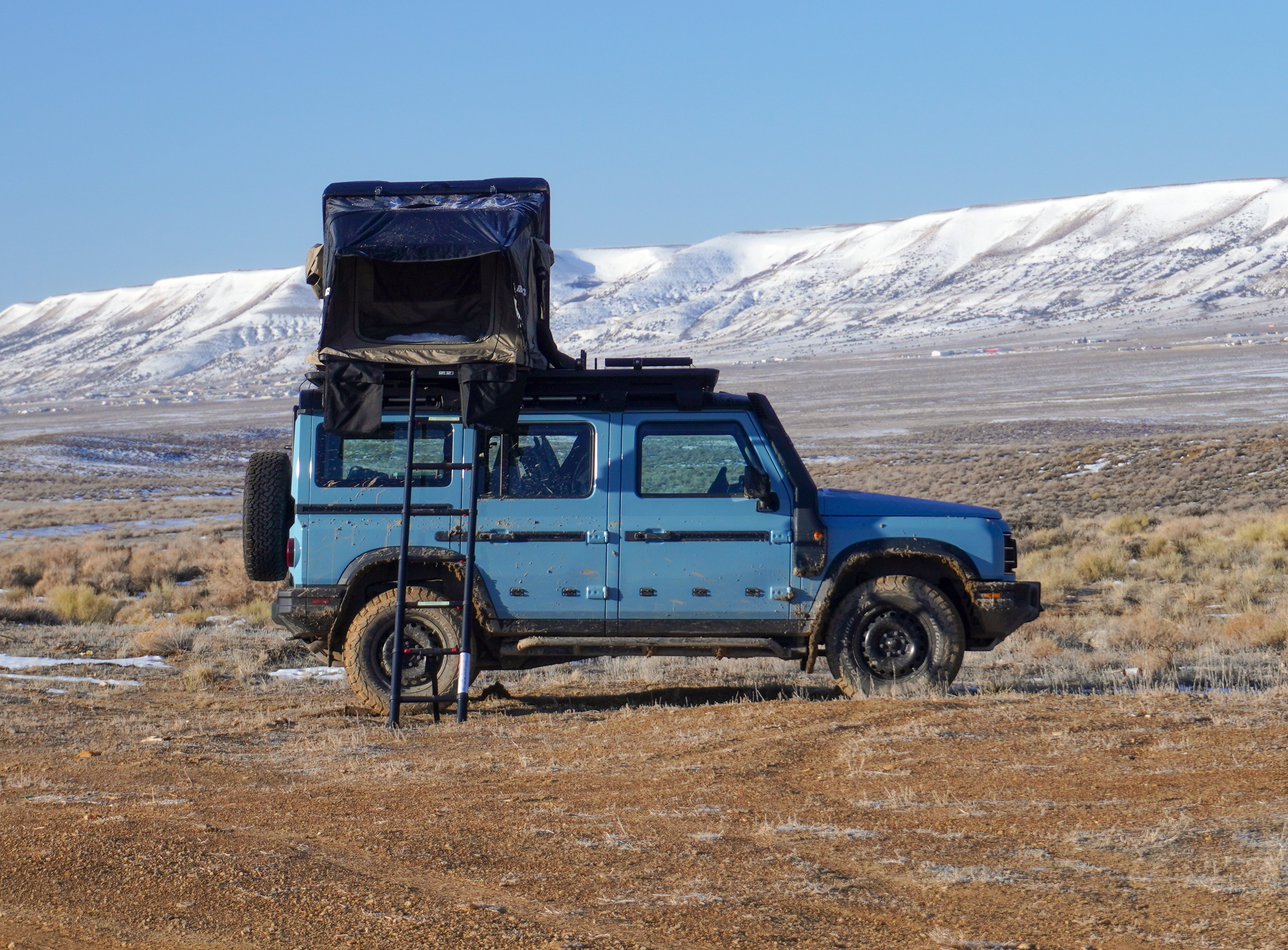 Tati had no specific route planned. ‘It was very much going with the wind,’ she says. Her 4X4 is pictured here in Wyoming