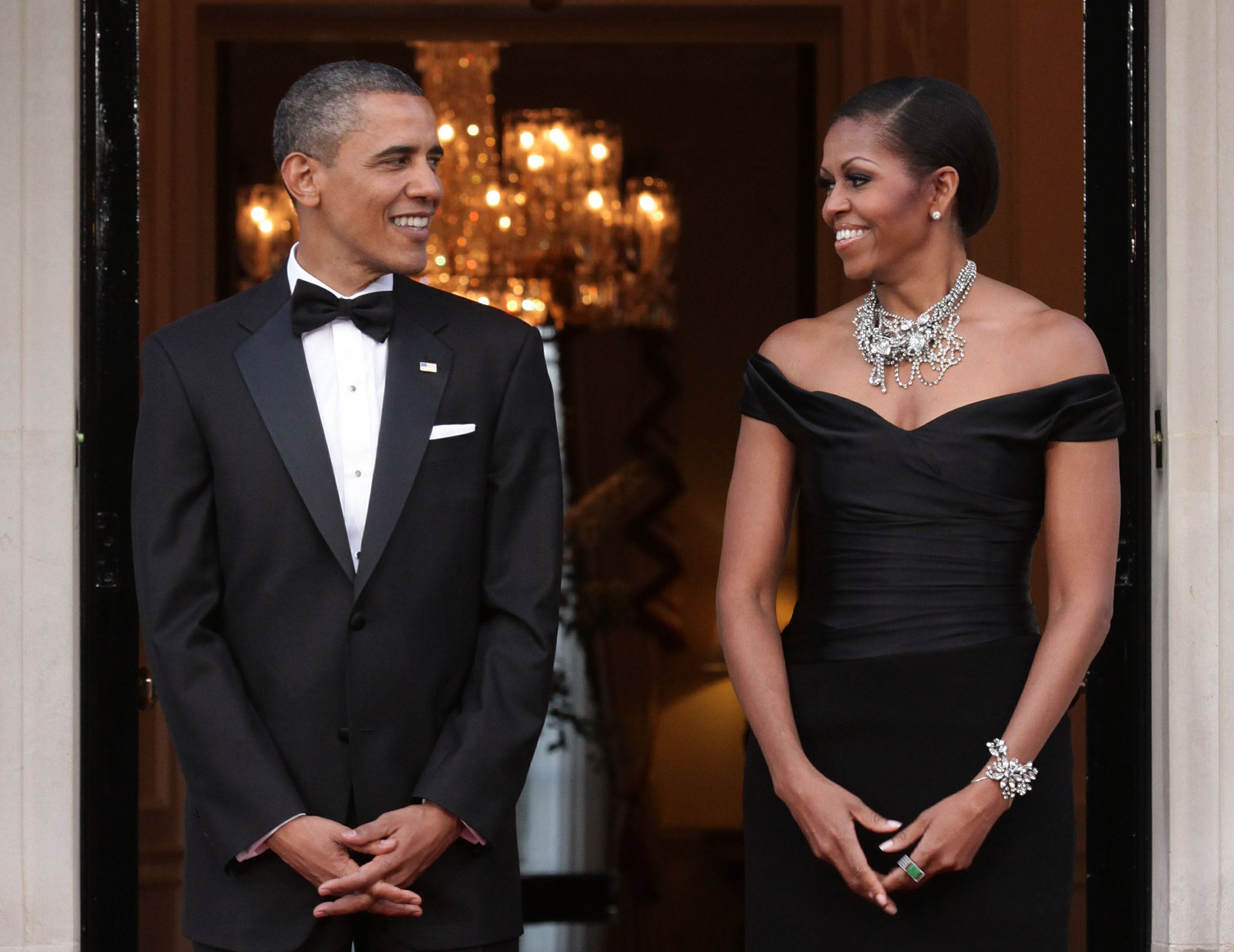 Barack and Michelle arrive at Winfield House, the residence of the ambassador of the United States of America, in Regent’s Park, London
