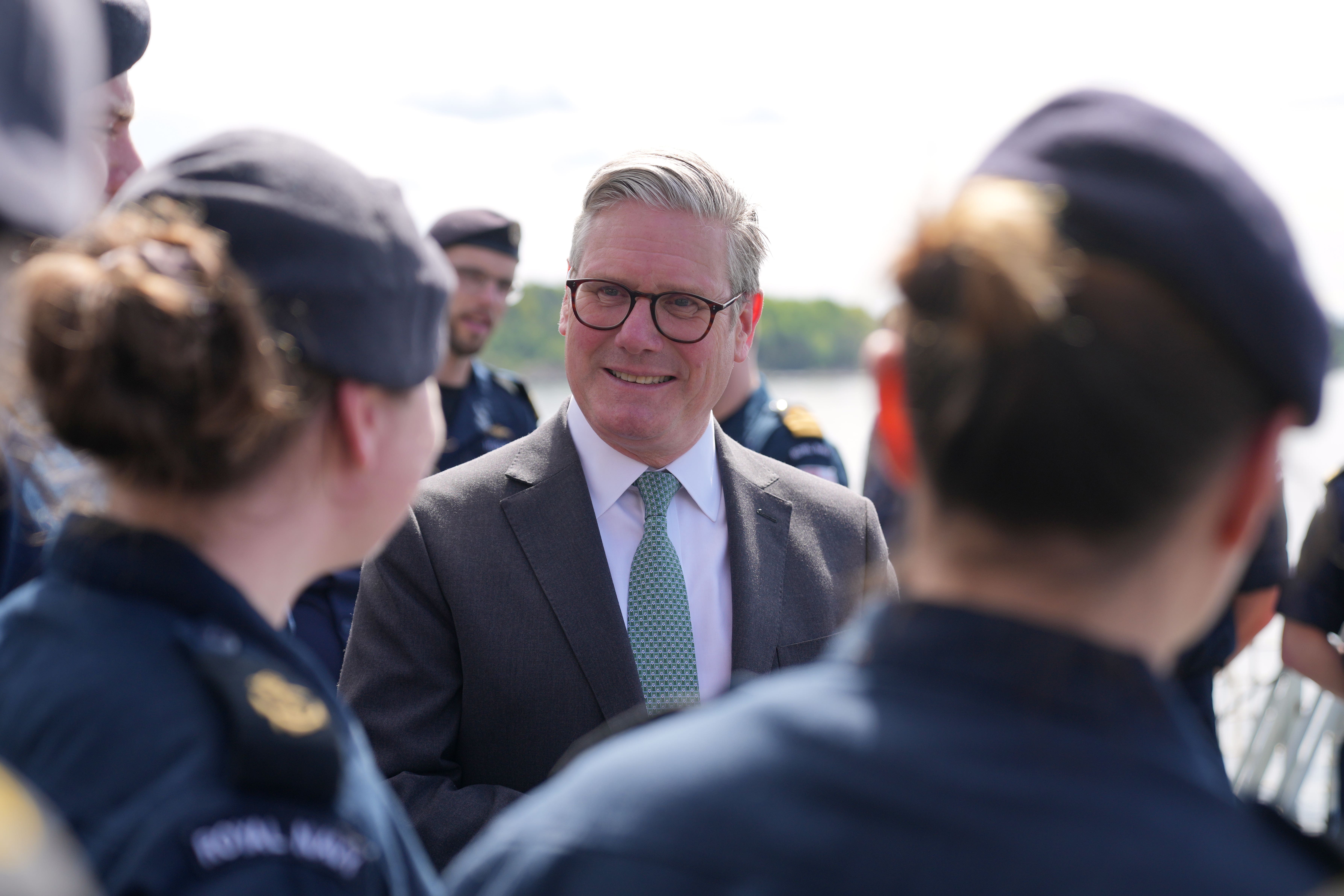 Prime Minister Sir Keir Starmer meets members of the ship’s company on board HMS St Albans in Oslo (Alistair Grant/PA)