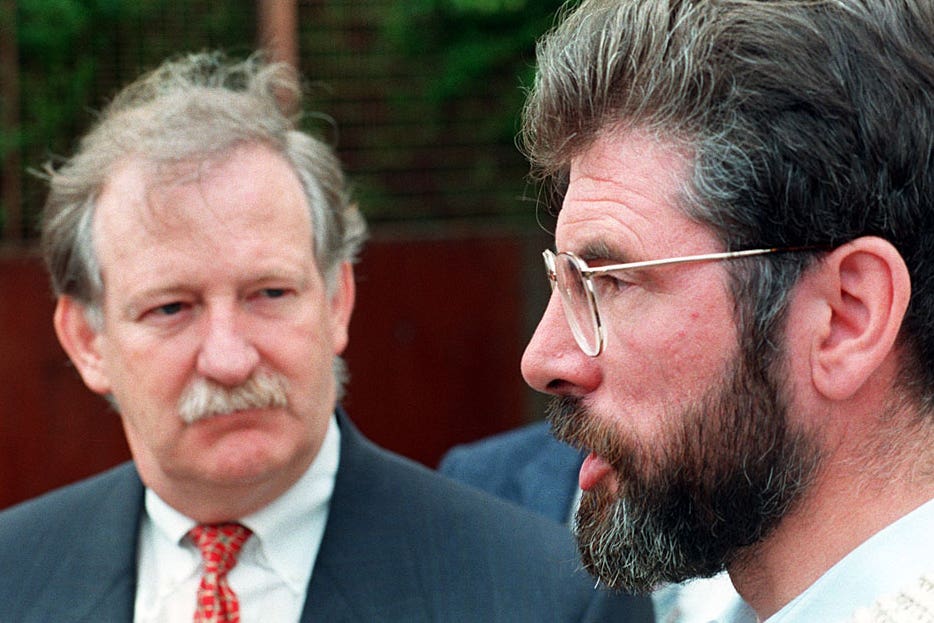 Bruce Morrison with Gerry Adams in 1995 (Martin Mc Cullough/PA)