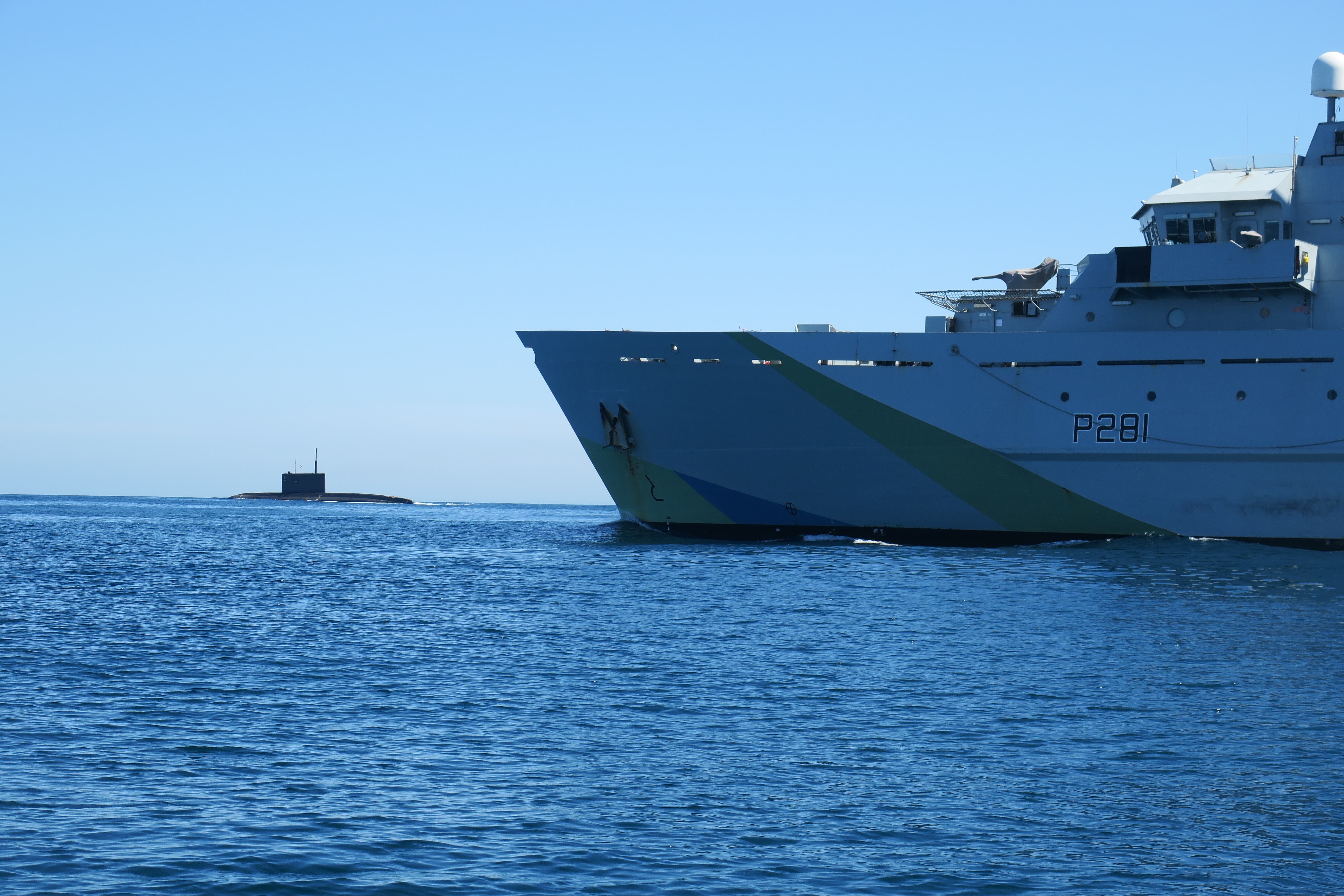 HMS Tyne monitoring the Krasnodar (MoD/PA)