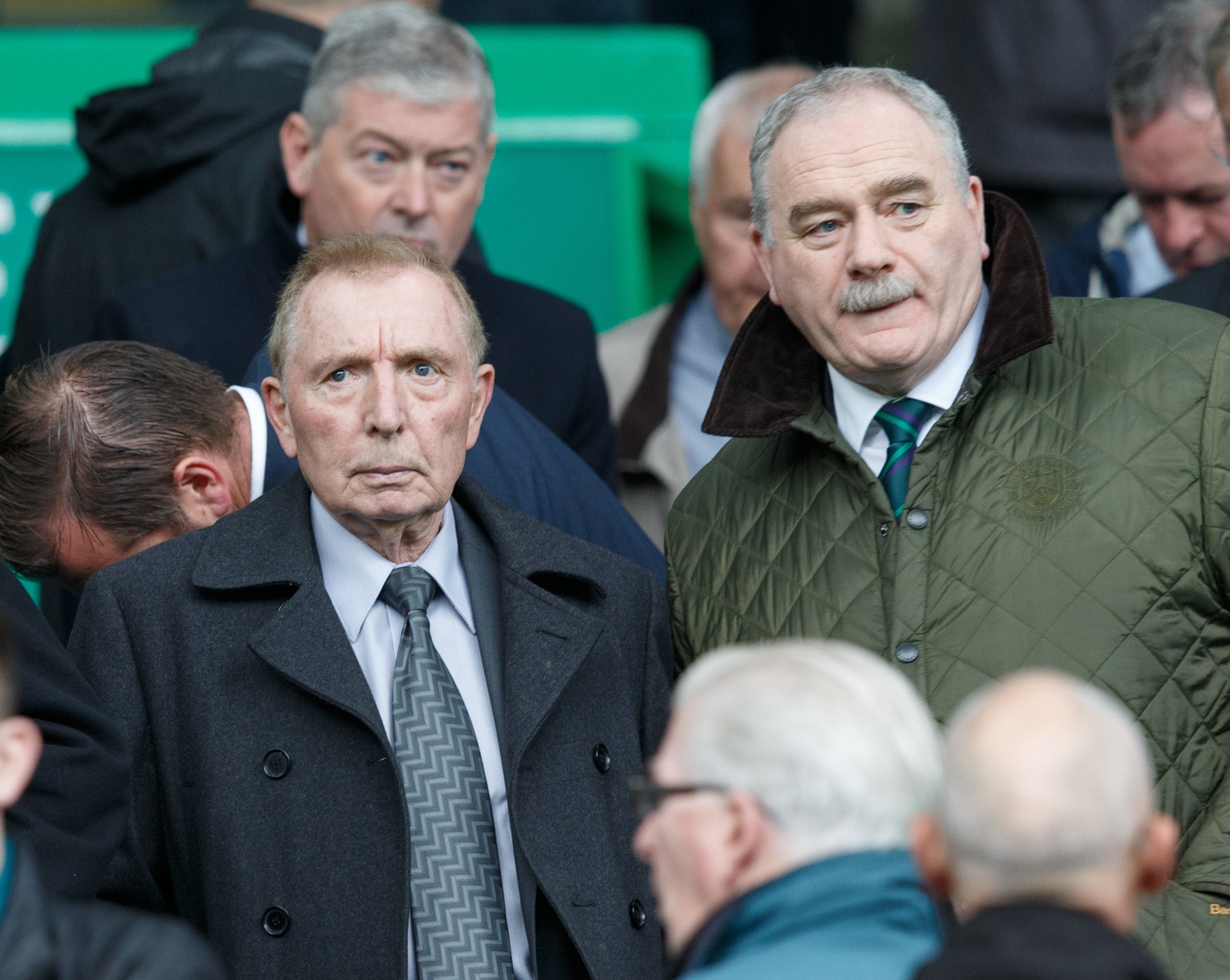 Sir Tom with Rod Petrie (right) at a Celtic vs Hibernian match (Robert Perry/PA)