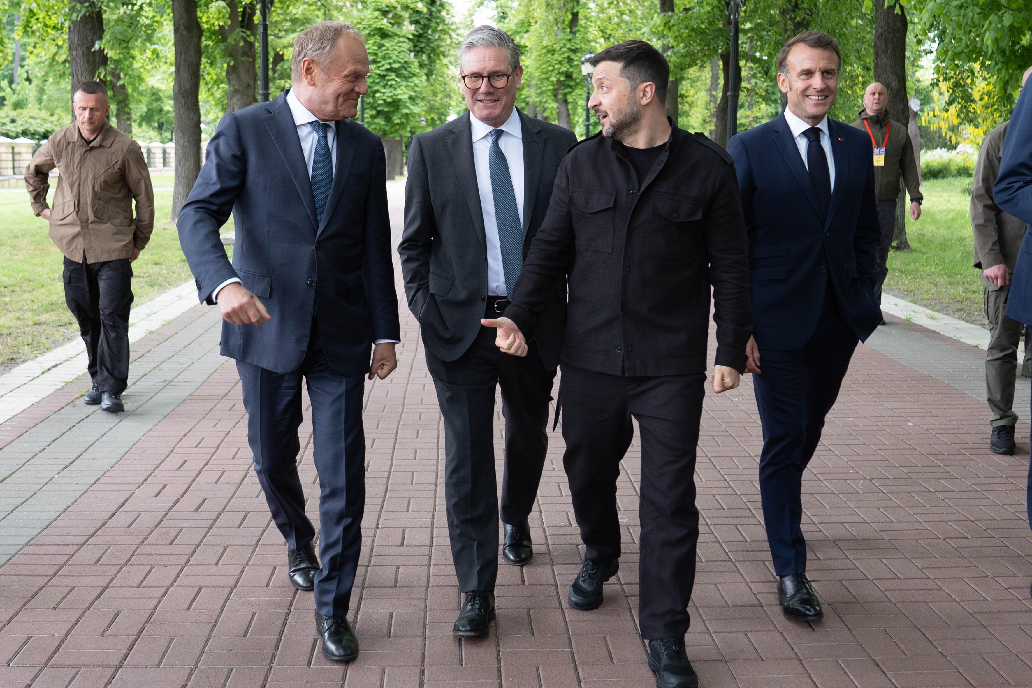 (Left to right) Poland’s Prime Minister Donald Tusk, Prime Minister Sir Keir Starmer, Ukrainian President Volodymyr Zelensky and French President Emmanuel Macron (Stefan Rousseau/PA)