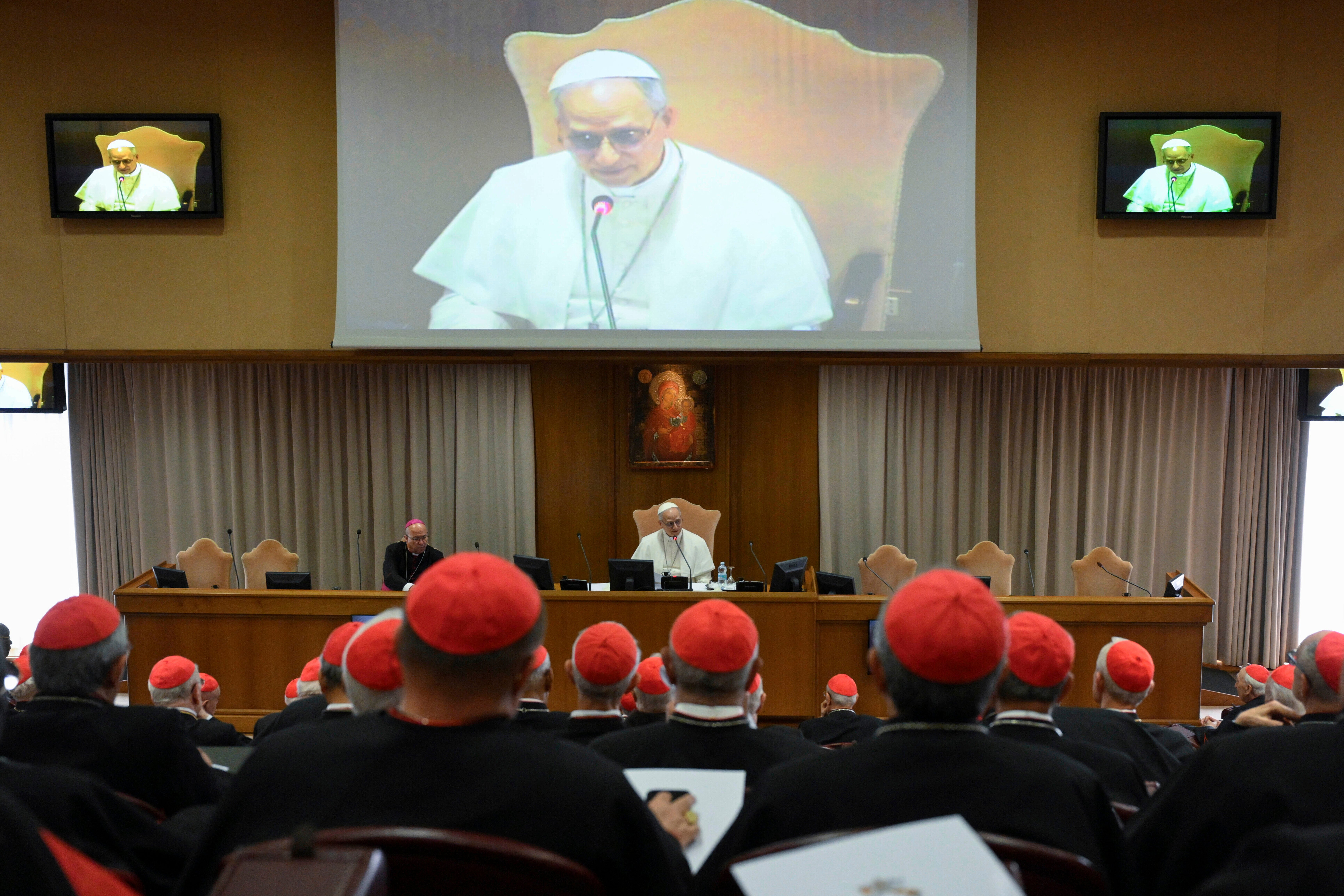 Pope Leo XIV meets the College of Cardinals in the New Synod Hall at the Vatican